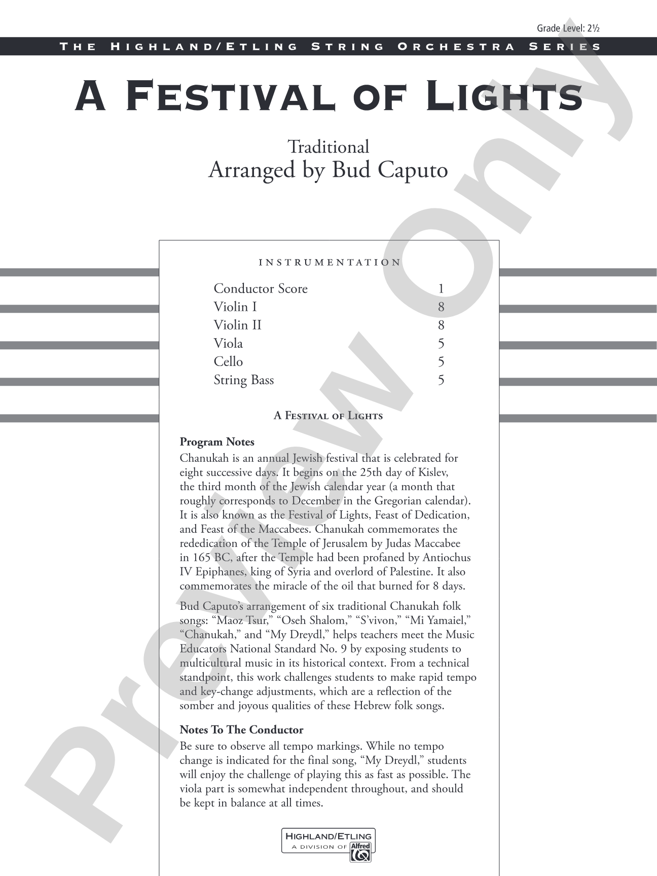A Festival of Lights: String Orchestra Conductor Score & Parts