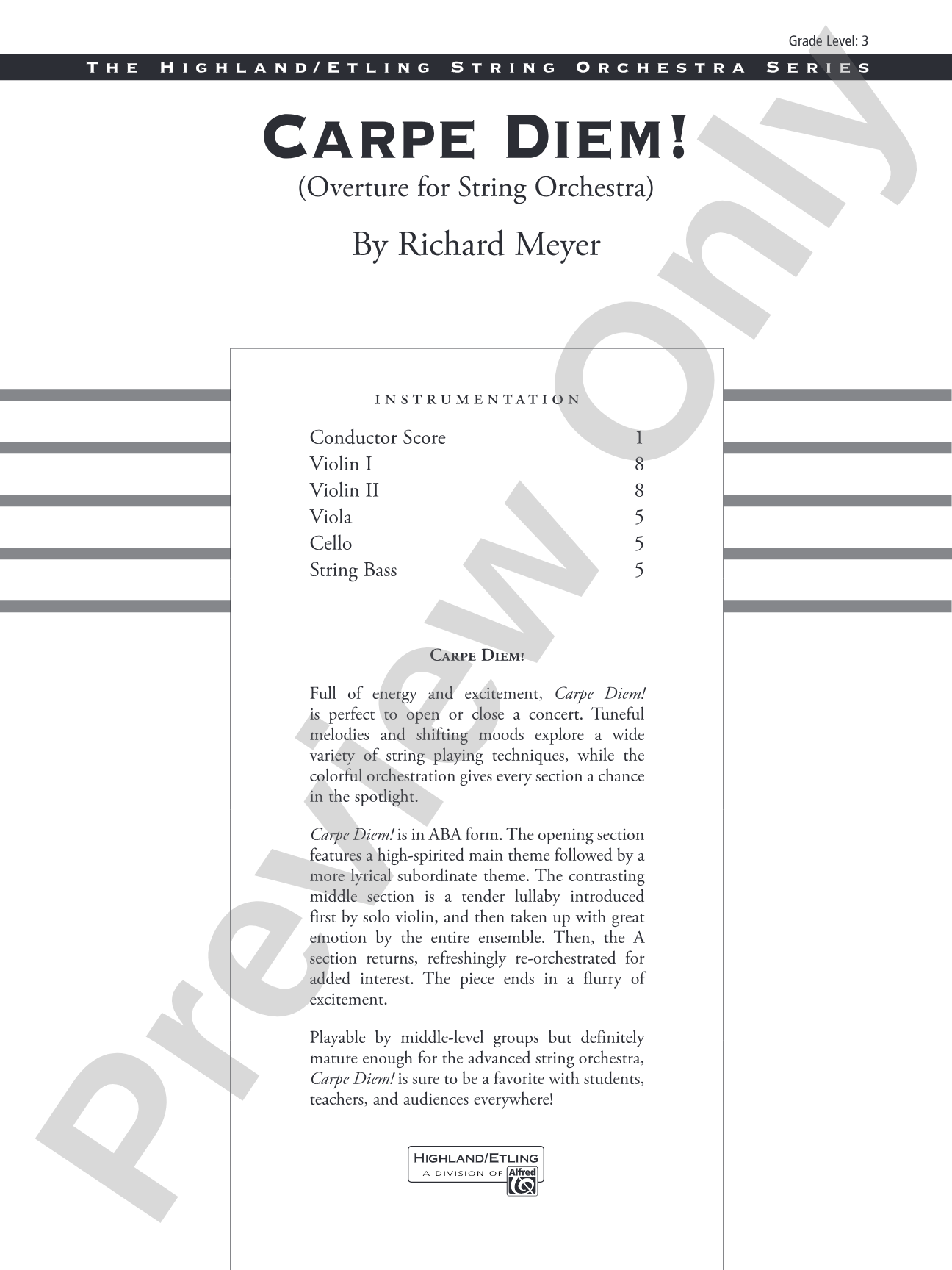 Carpe Diem!: String Orchestra Conductor Score & Parts