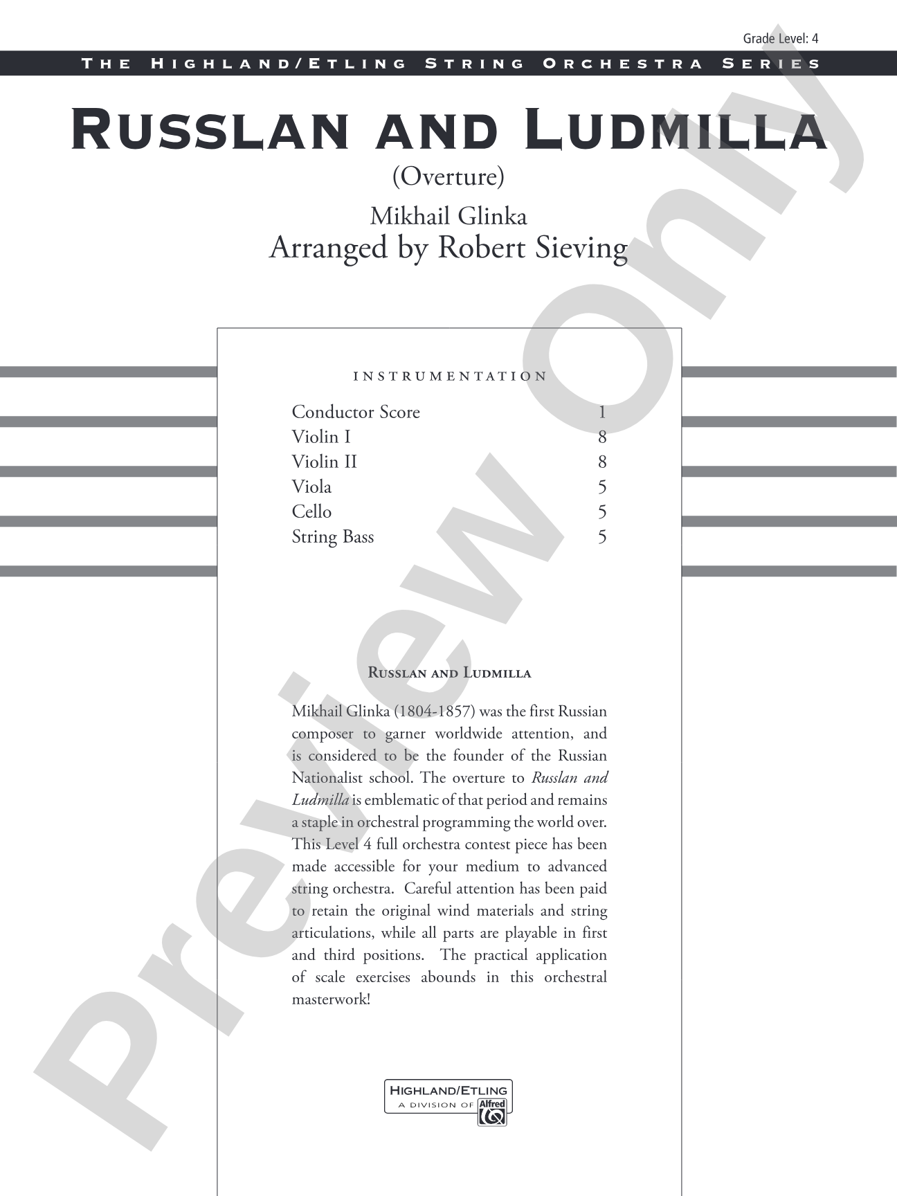 Russlan and Ludmilla: String Orchestra Conductor Score & Parts