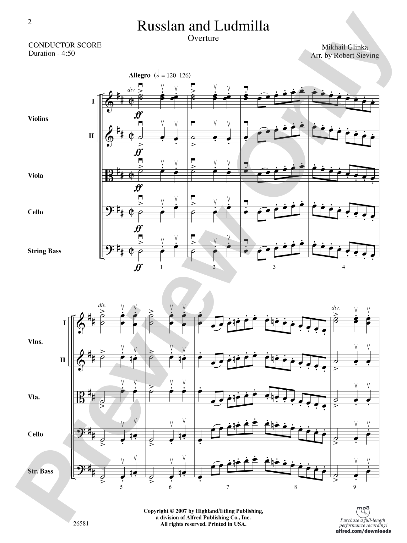Russlan and Ludmilla: String Orchestra Conductor Score & Parts