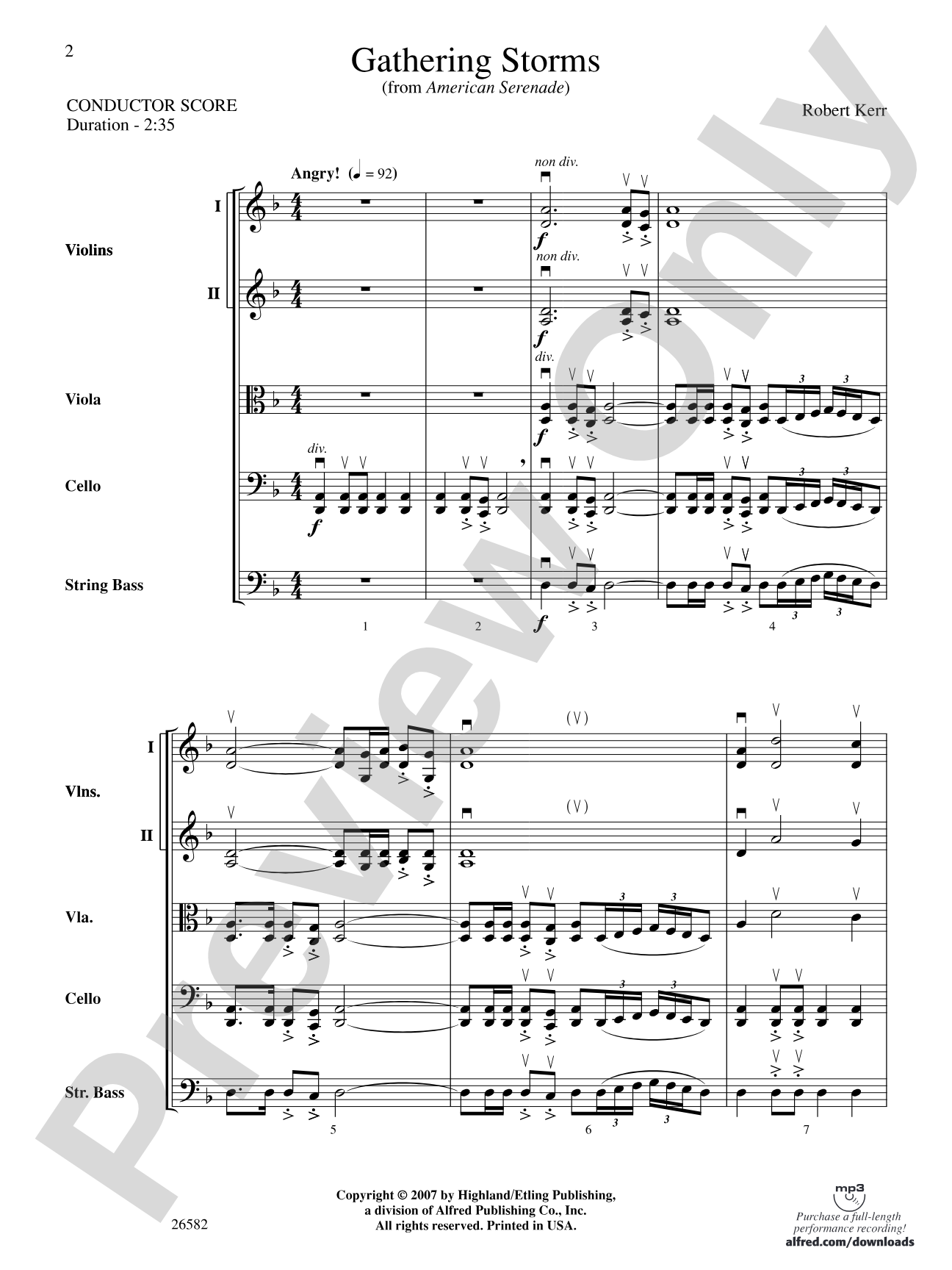 Gathering Storms (Movement 2 from American Serenade Symphony): String Orchestra Conductor Score & Parts