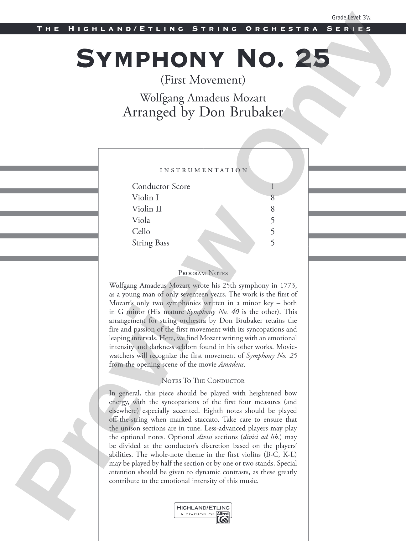 Symphony No. 25, First Movement: Score