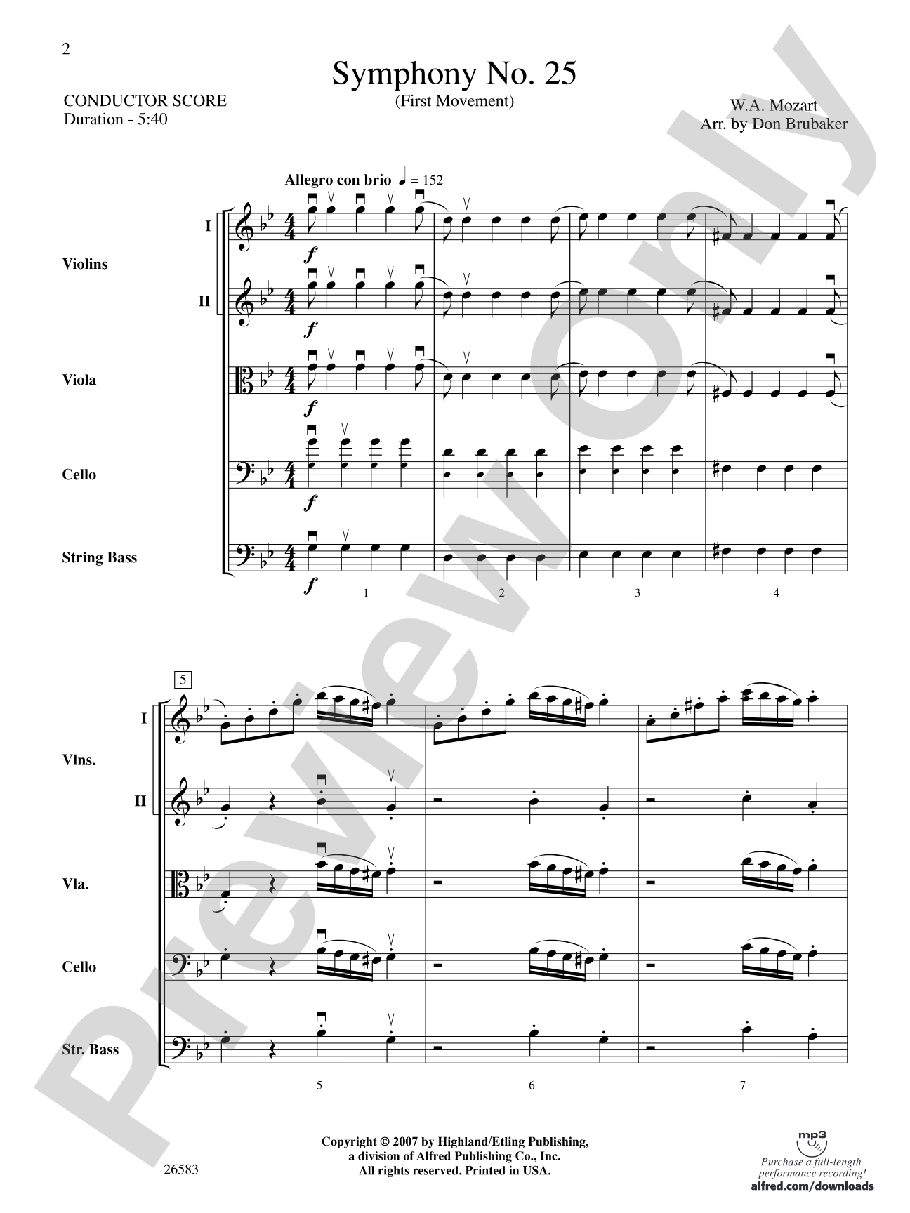Symphony No. 25, First Movement: Score
