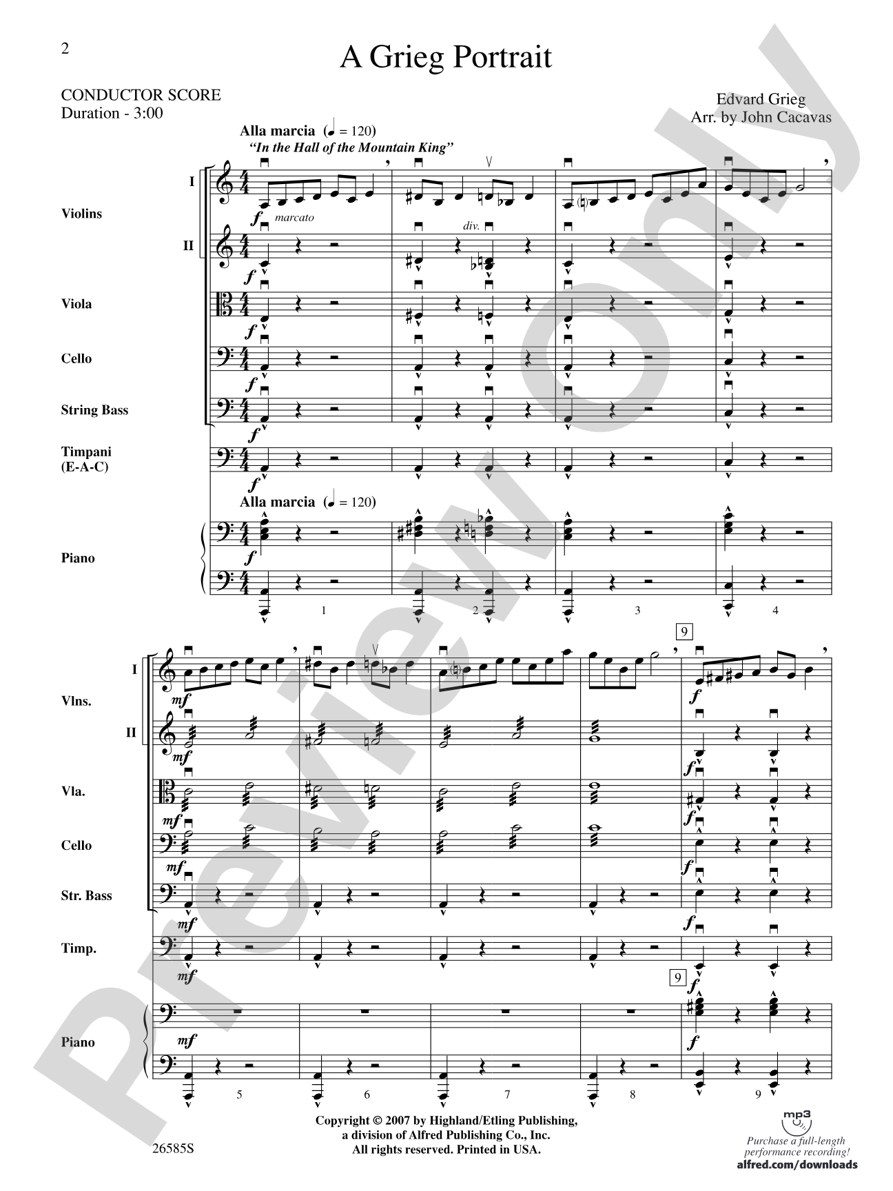 A Grieg Portrait: String Orchestra Conductor Score & Parts