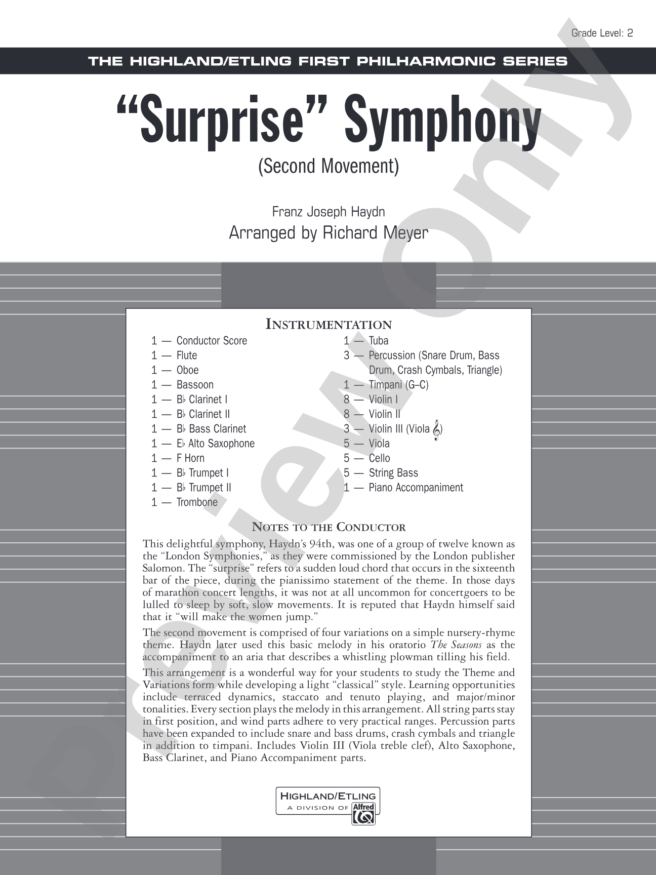 "Surprise" Symphony: Full Orchestra Conductor Score & Parts