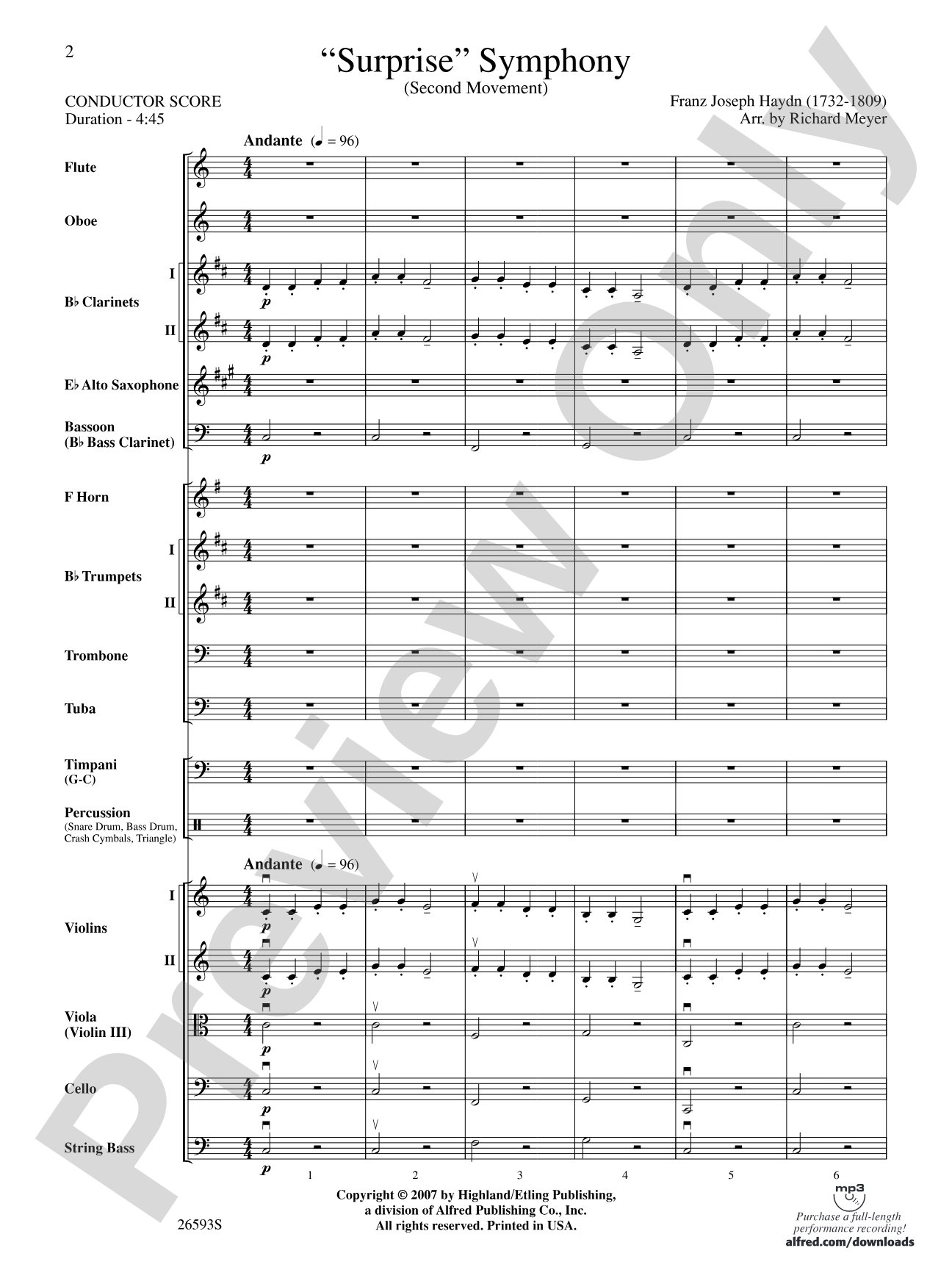 "Surprise" Symphony: Full Orchestra Conductor Score & Parts