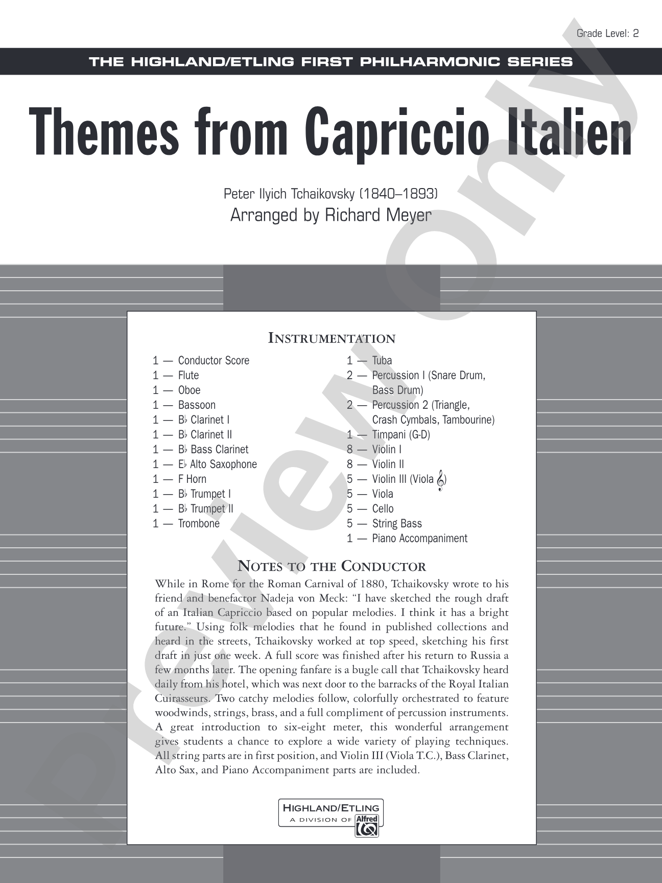 Themes from Capriccio Italien: Full Orchestra Conductor Score & Parts