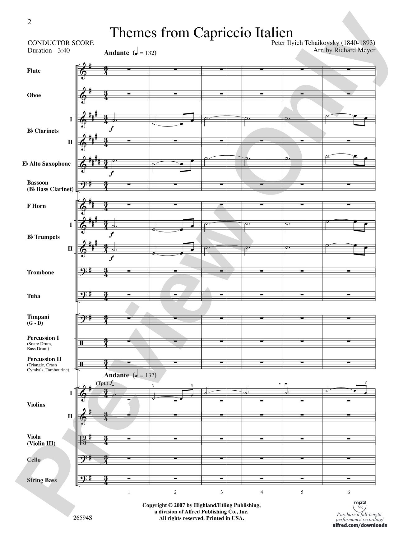 Themes from Capriccio Italien: Full Orchestra Conductor Score & Parts