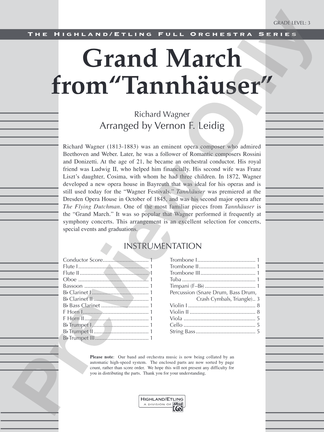 Grand March from Tannhäuser: Full Orchestra Conductor Score & Parts