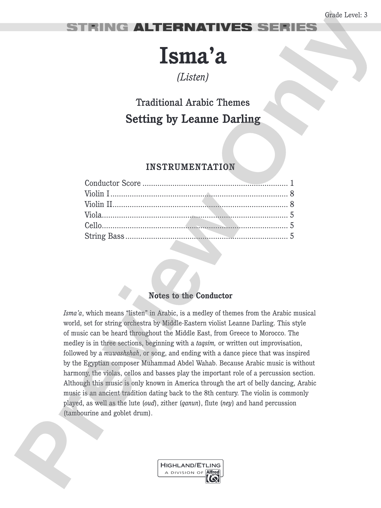 Isma'a: String Orchestra Conductor Score & Parts