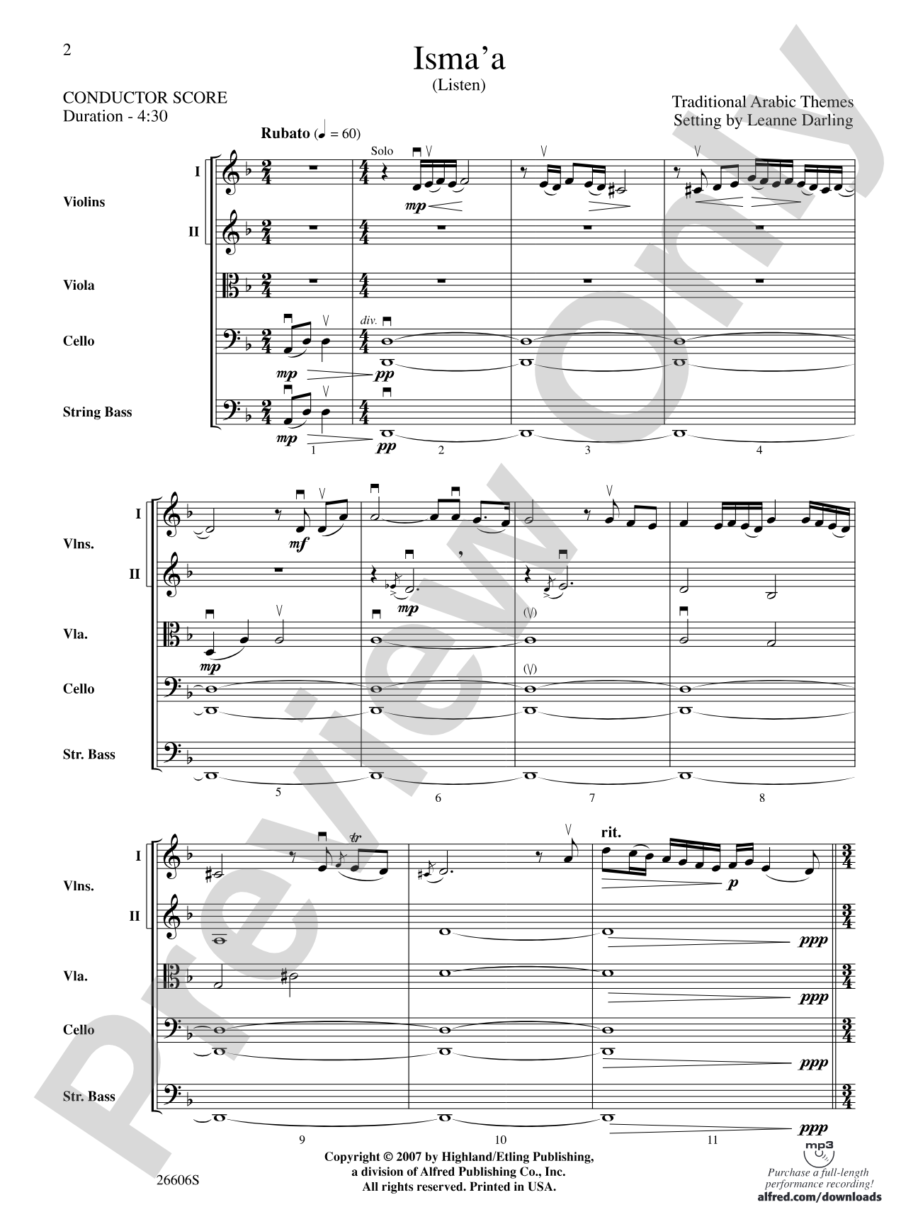 Isma'a: String Orchestra Conductor Score & Parts