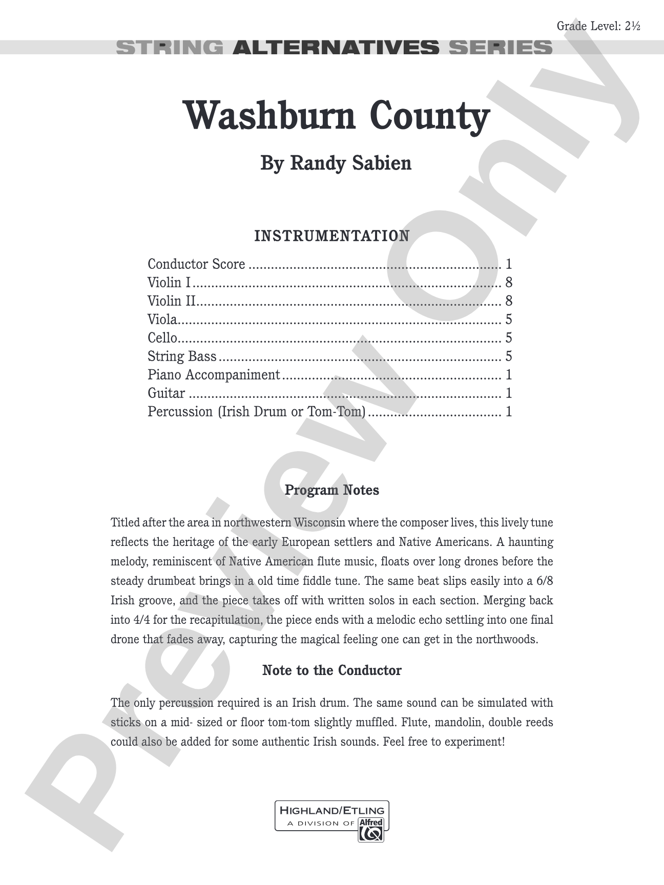 Washburn County: String Orchestra Conductor Score & Parts