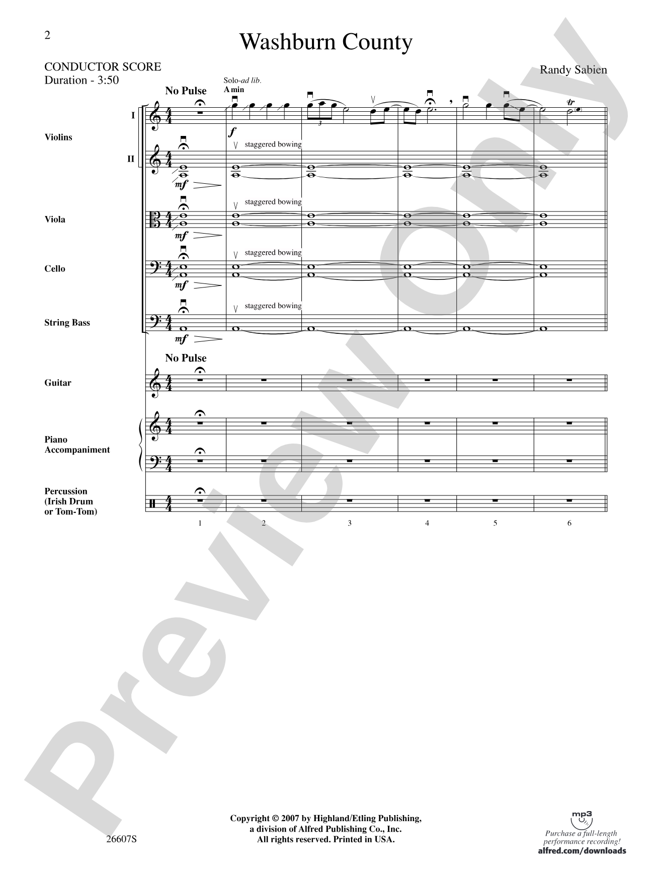 Washburn County: String Orchestra Conductor Score & Parts