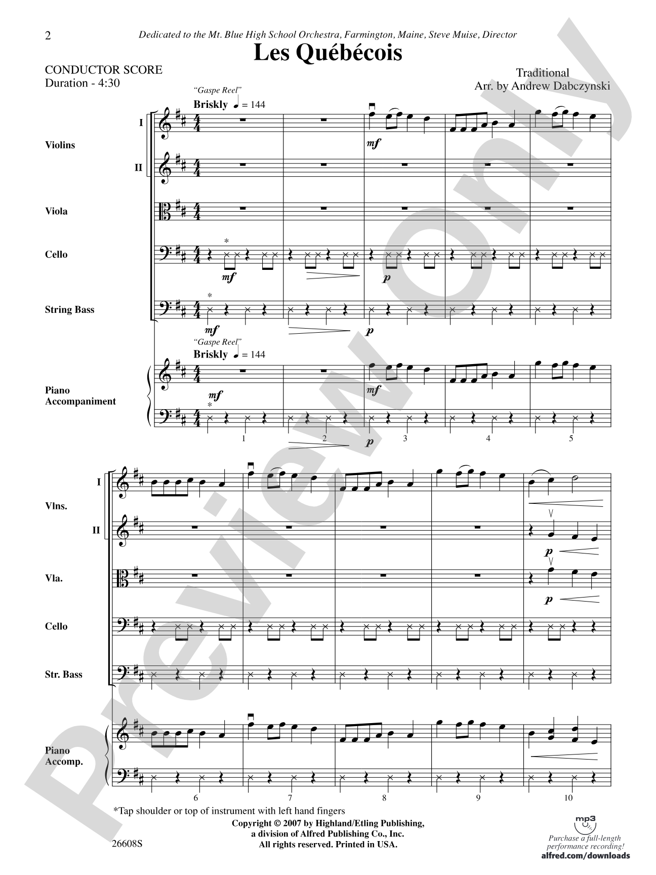 Les Québécois: String Orchestra Conductor Score & Parts
