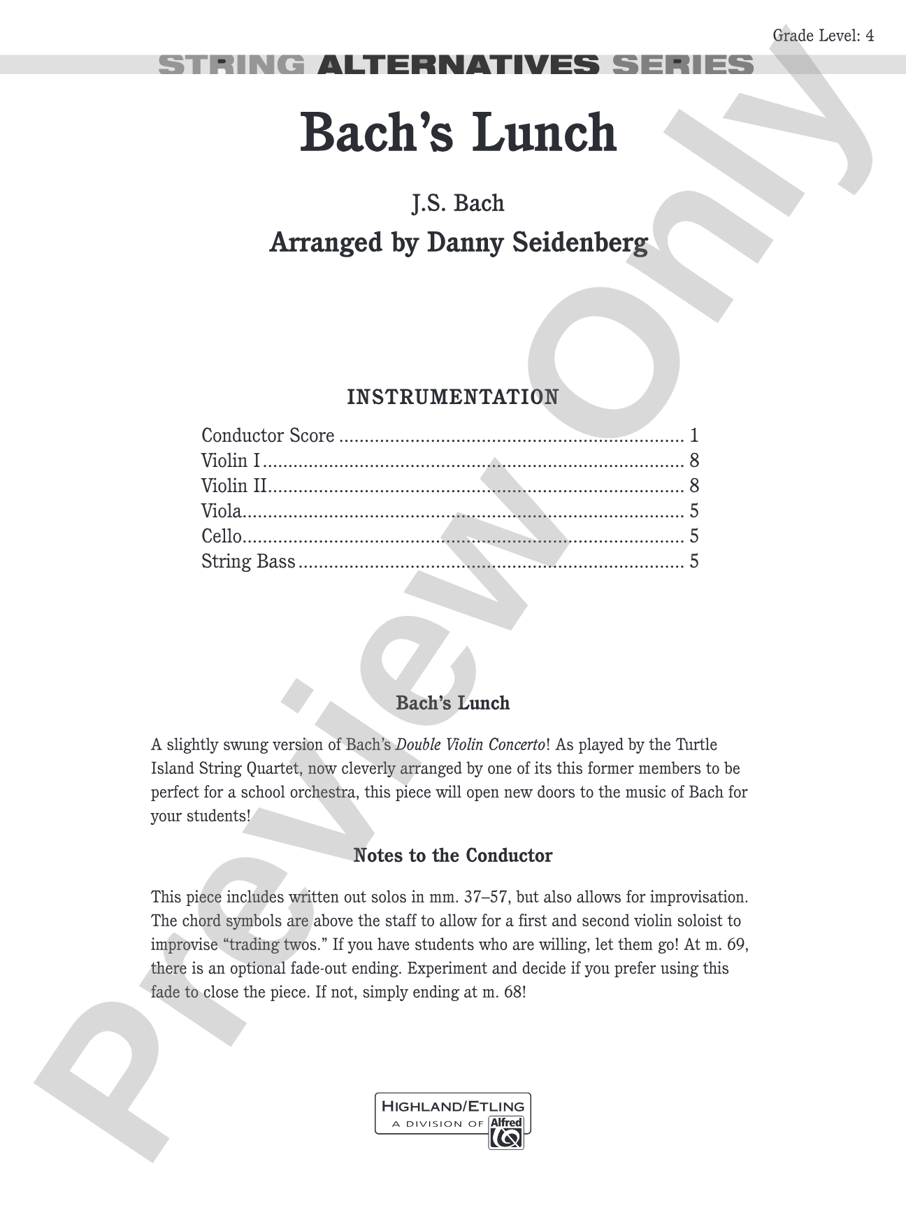 Bach's Lunch: String Orchestra Conductor Score & Parts