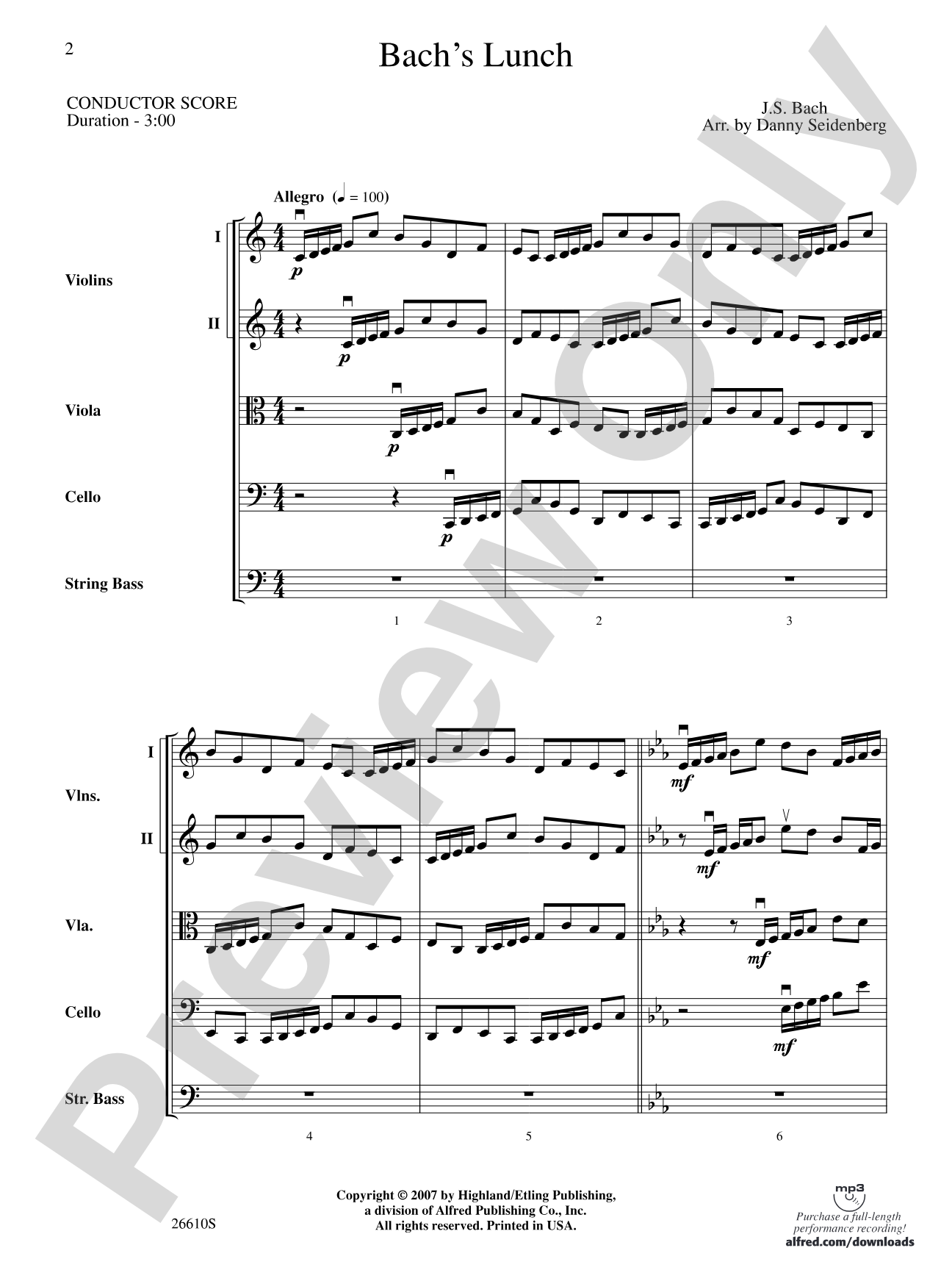 Bach's Lunch: String Orchestra Conductor Score & Parts