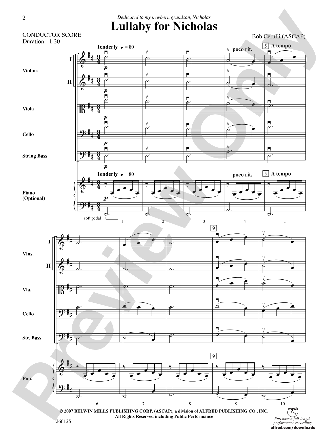 Lullaby for Nicholas: String Orchestra Conductor Score & Parts