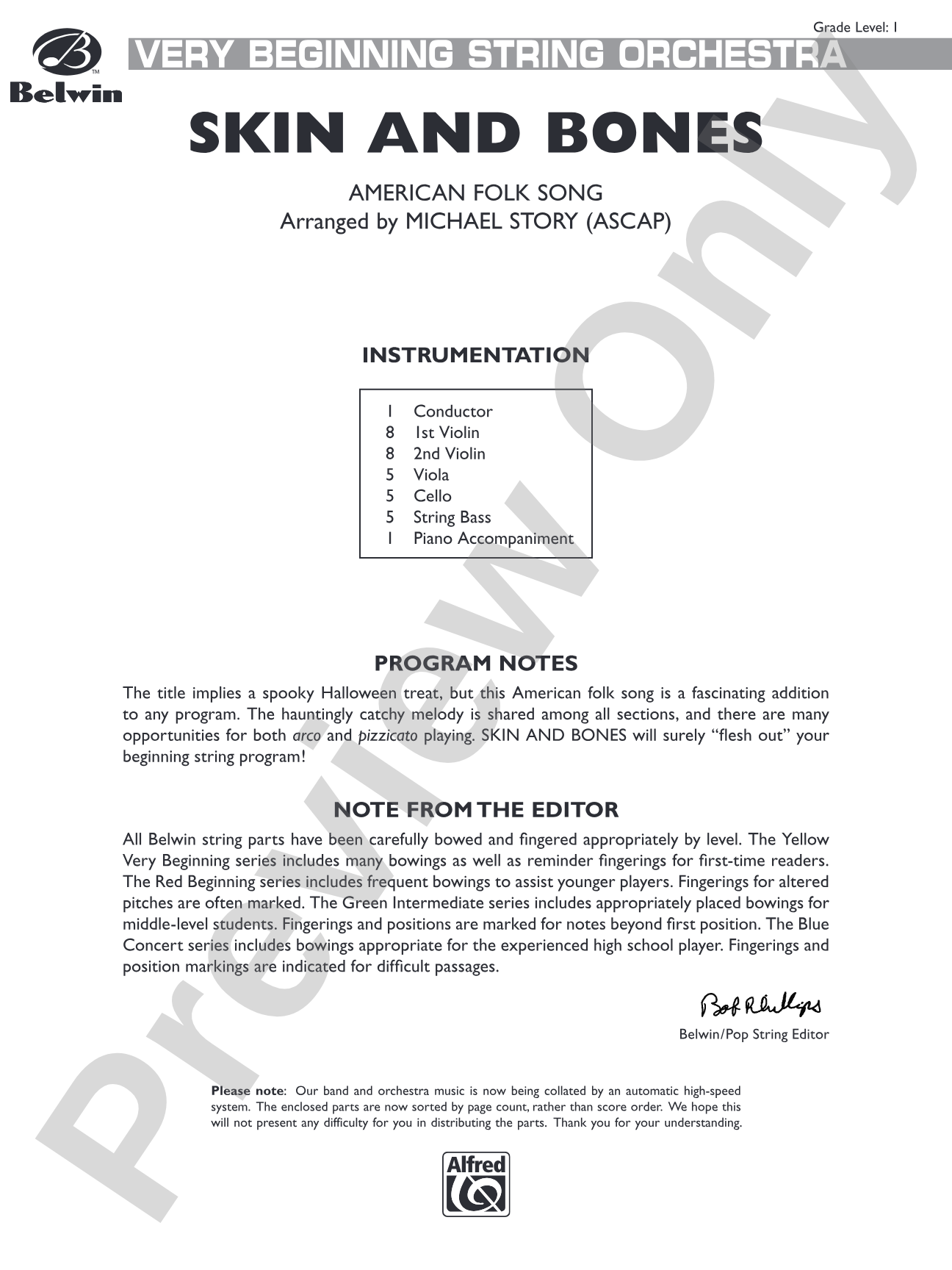 Skin and Bones: String Orchestra Conductor Score & Parts