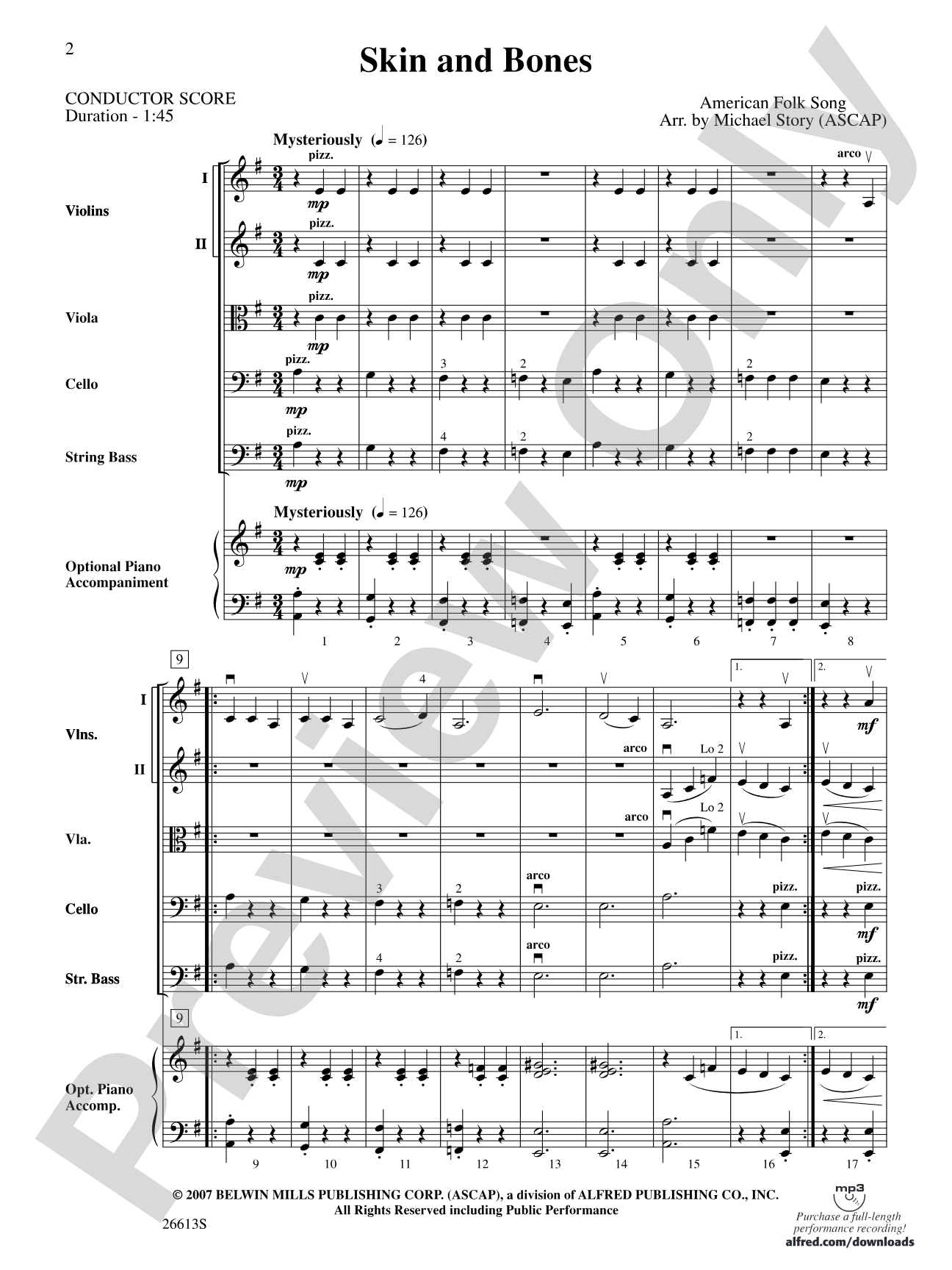 Skin and Bones: String Orchestra Conductor Score & Parts