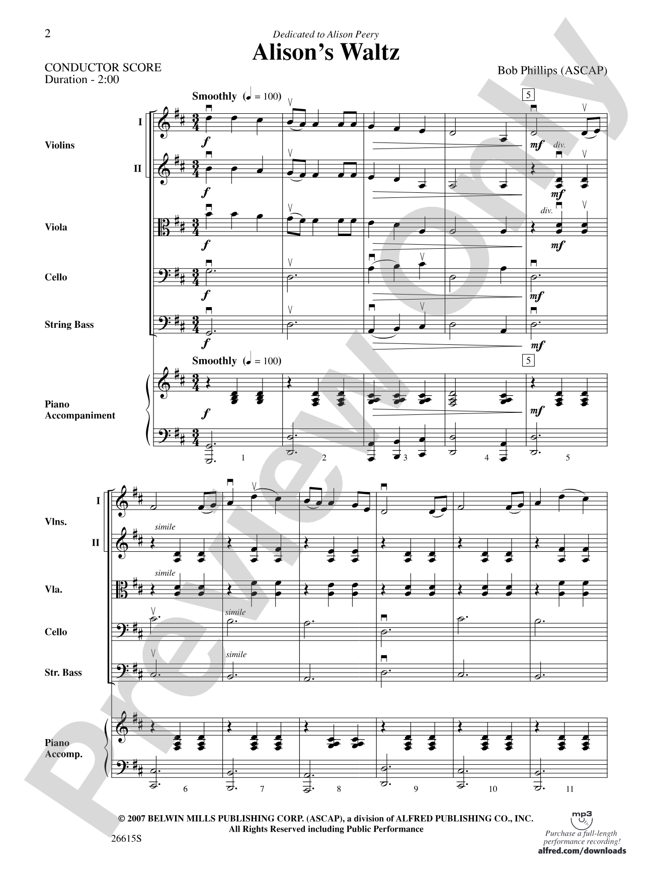 Alison's Waltz: String Orchestra Conductor Score & Parts