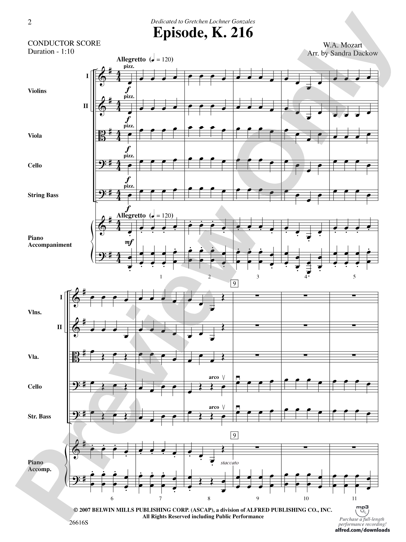 Episode, K. 216: String Orchestra Conductor Score & Parts