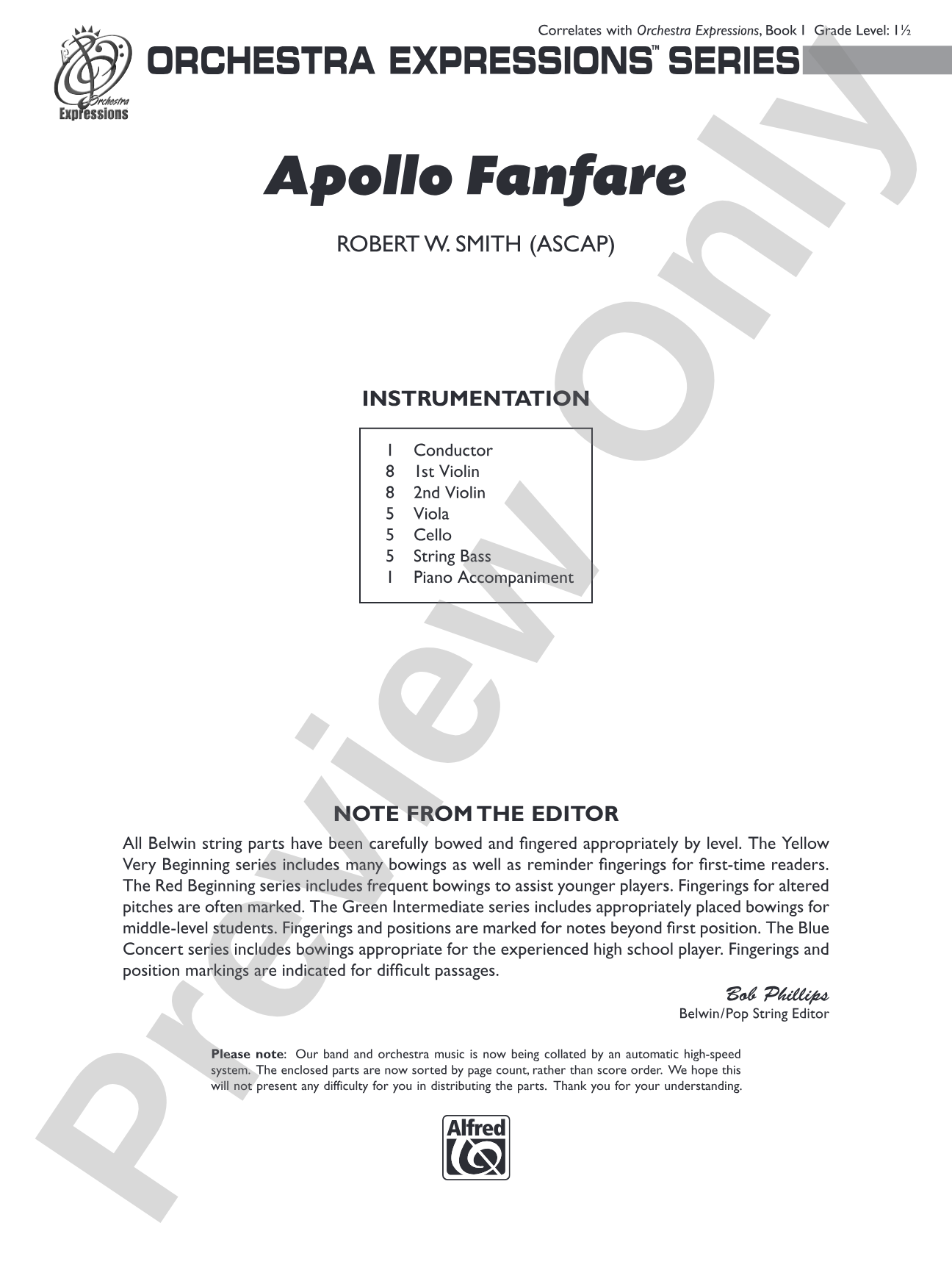Apollo Fanfare: String Orchestra Conductor Score & Parts