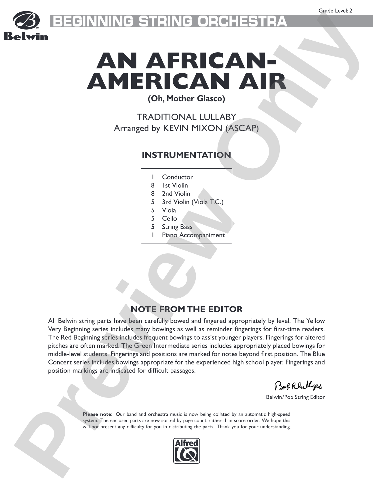 An African-American Air: String Orchestra Conductor Score & Parts
