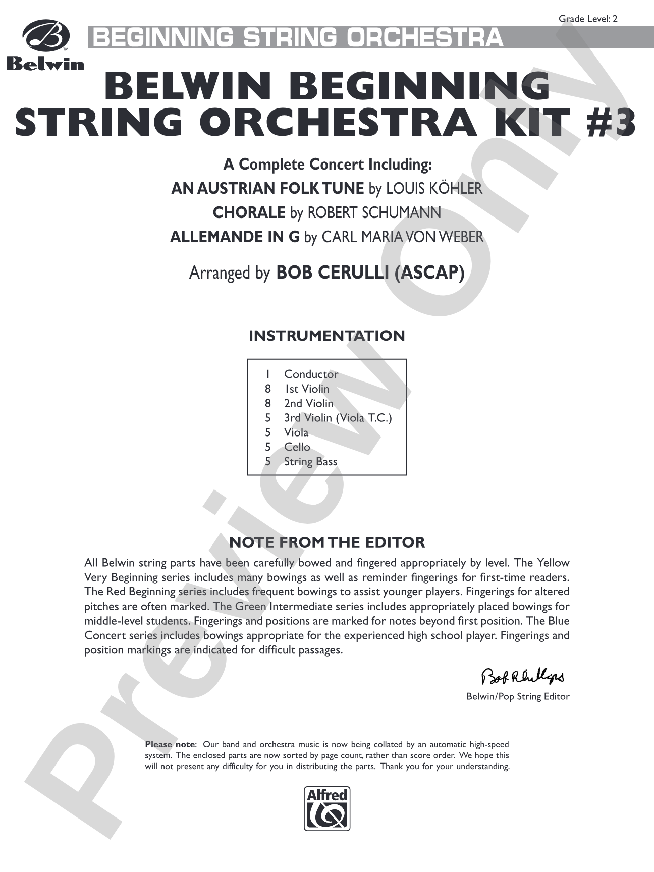Belwin Beginning String Orchestra Kit #3: String Orchestra Conductor Score & Parts