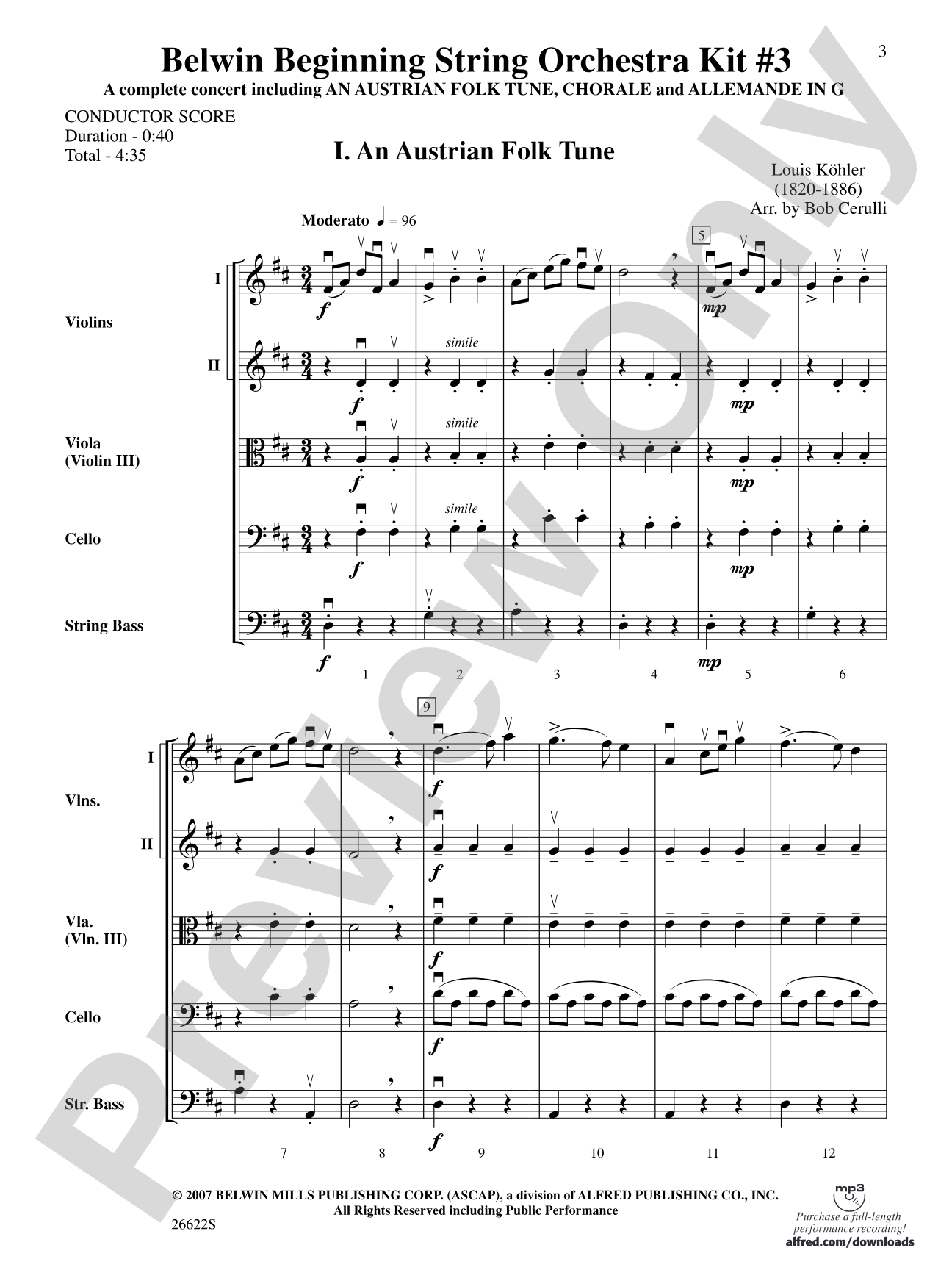 Belwin Beginning String Orchestra Kit #3: String Orchestra Conductor Score & Parts