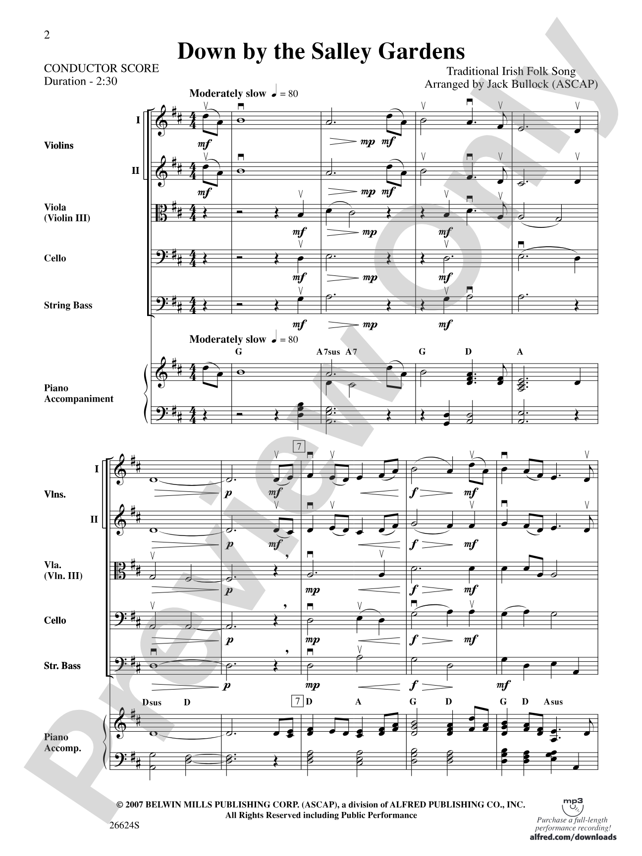 Down by the Salley Gardens: String Orchestra Conductor Score & Parts