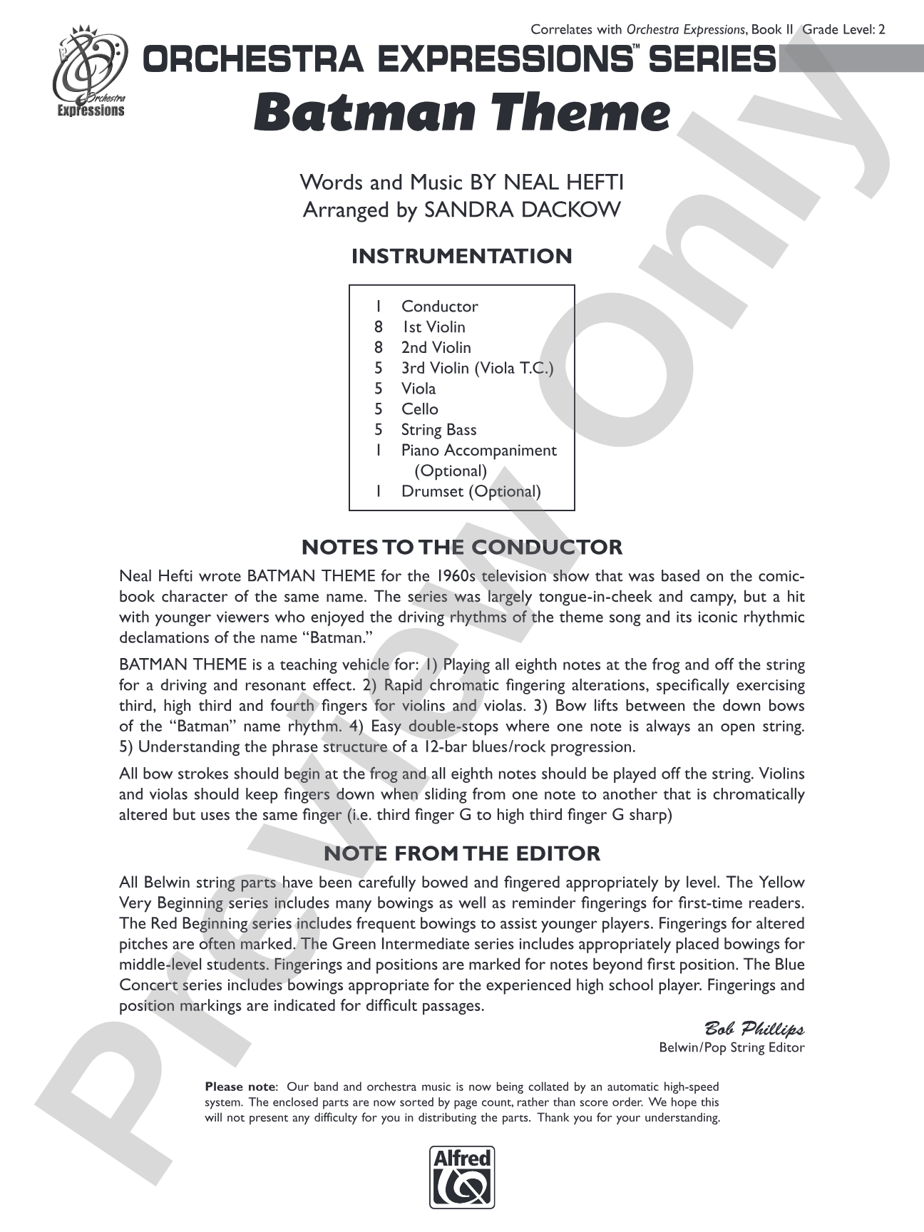 Batman Theme: String Orchestra Conductor Score & Parts