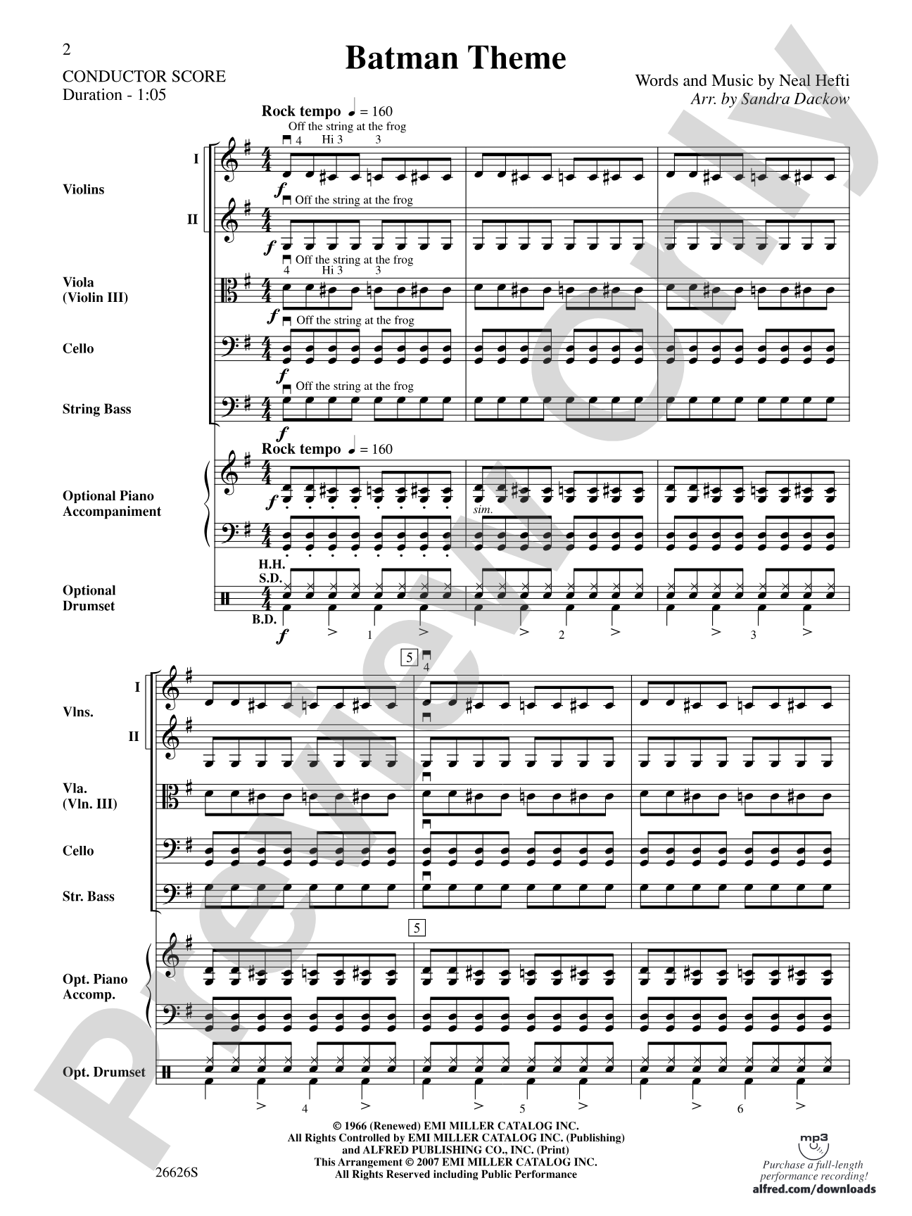 Batman Theme: String Orchestra Conductor Score & Parts