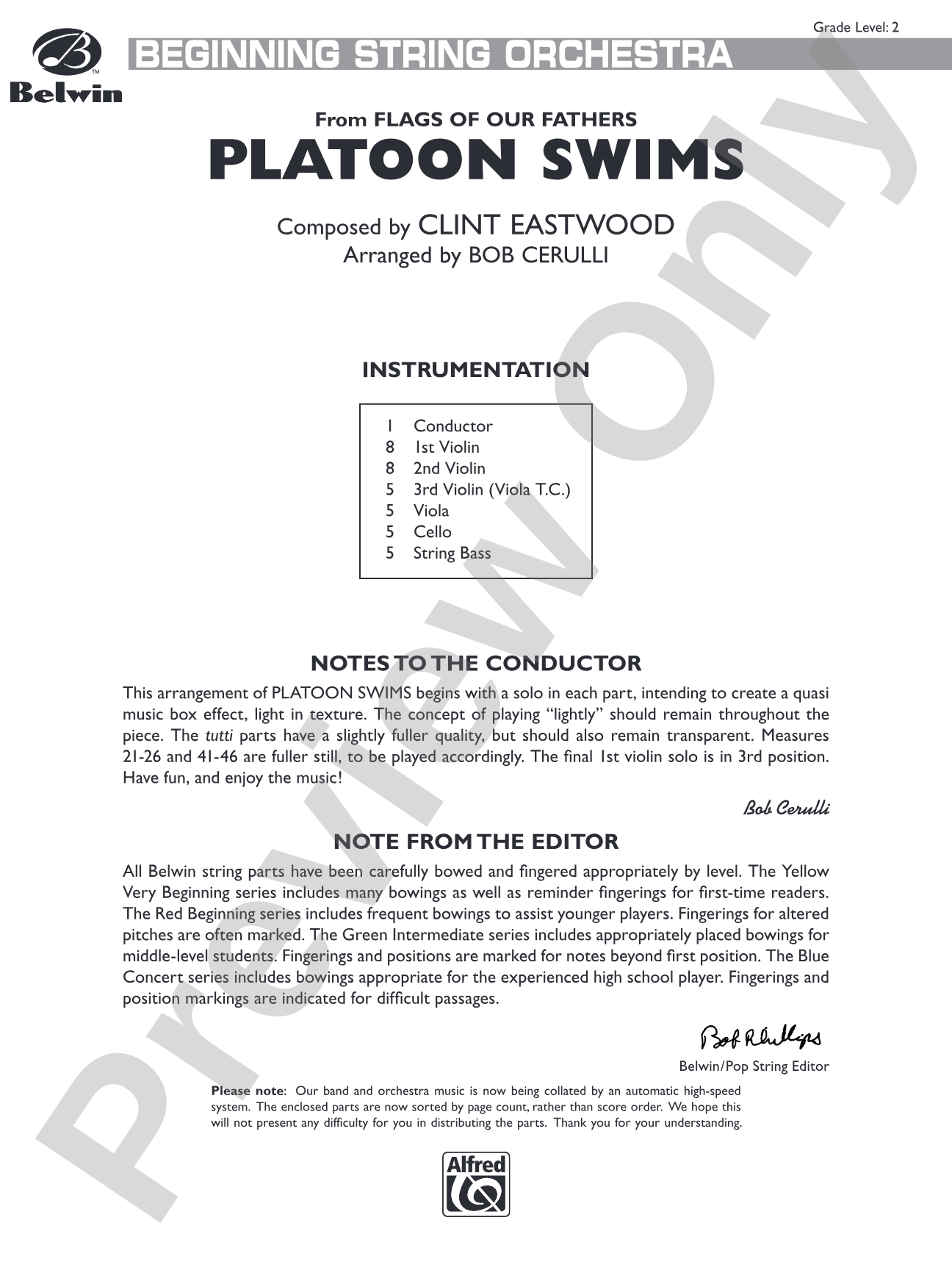 Platoon Swims (from Flags of Our Fathers): String Orchestra Conductor Score & Parts