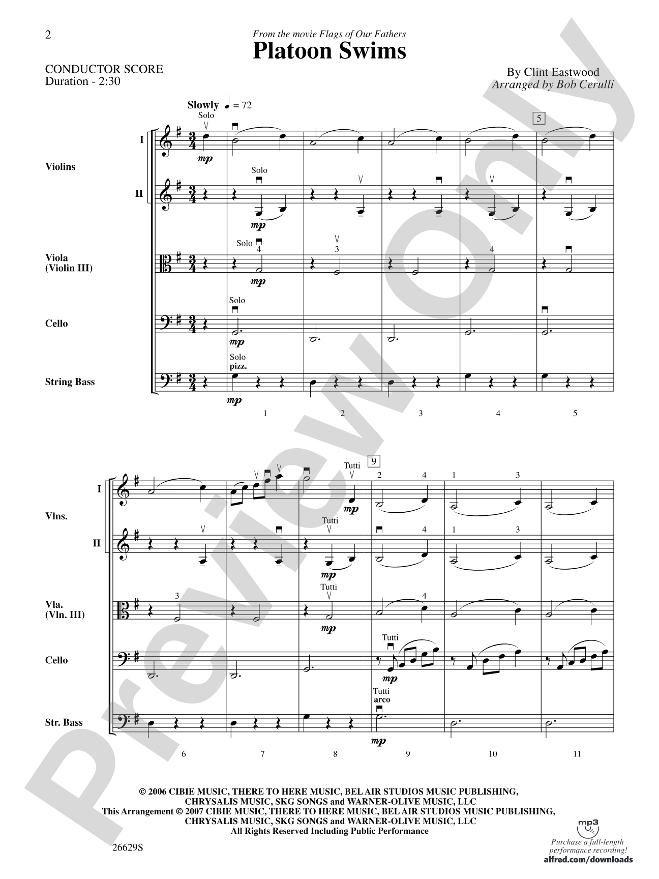 Platoon Swims (from Flags of Our Fathers): String Orchestra Conductor Score & Parts