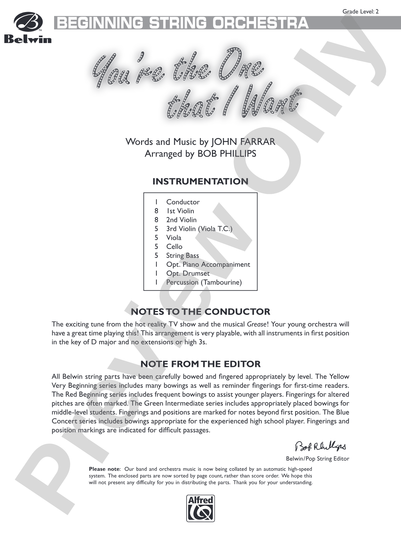 You're the One That I Want (from Grease): String Orchestra Conductor Score & Parts