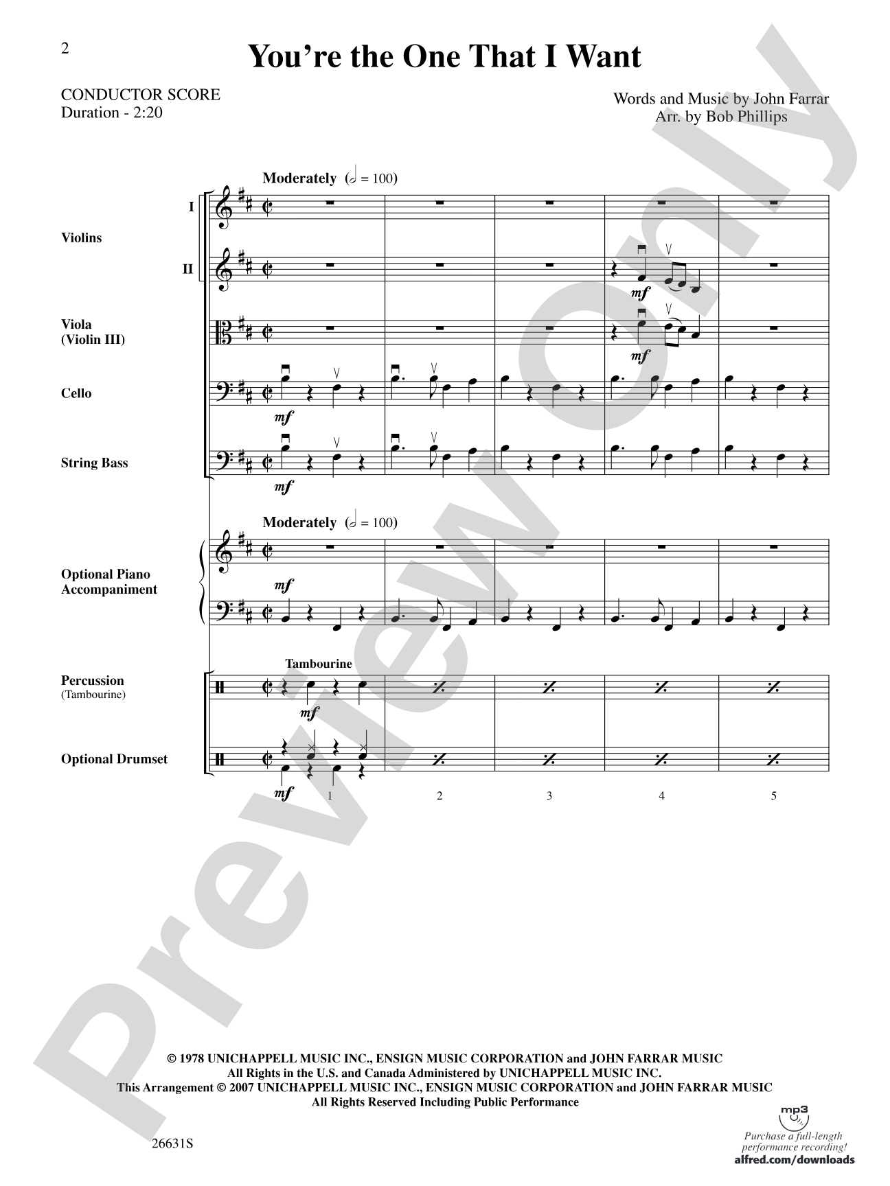 You're the One That I Want (from Grease): String Orchestra Conductor Score & Parts