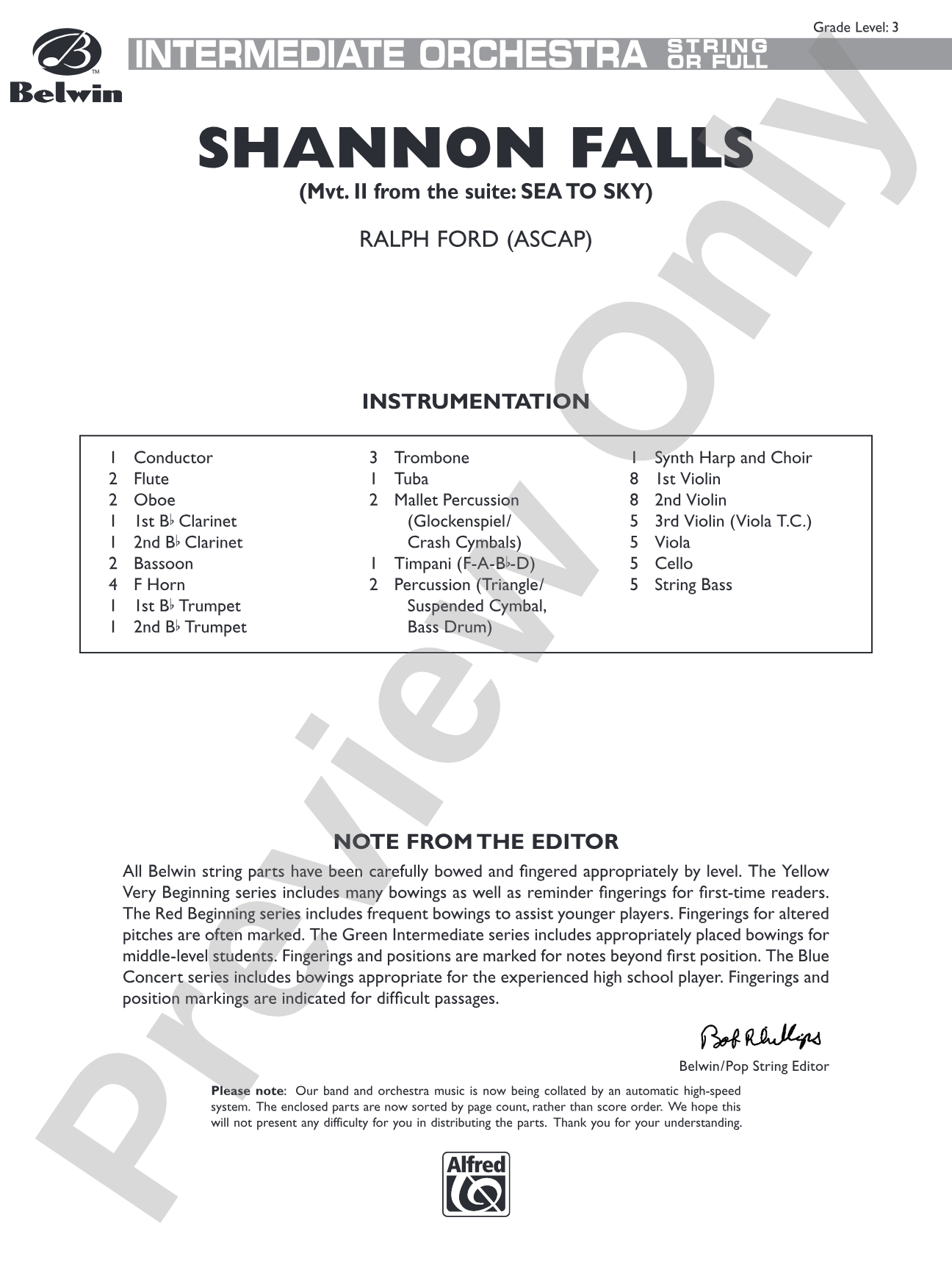 Shannon Falls: Full Orchestra Conductor Score & Parts