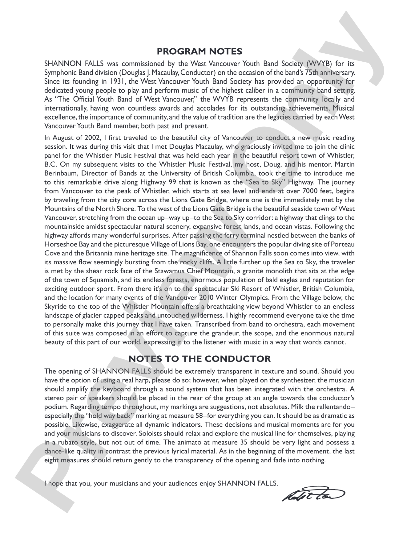 Shannon Falls: Full Orchestra Conductor Score & Parts