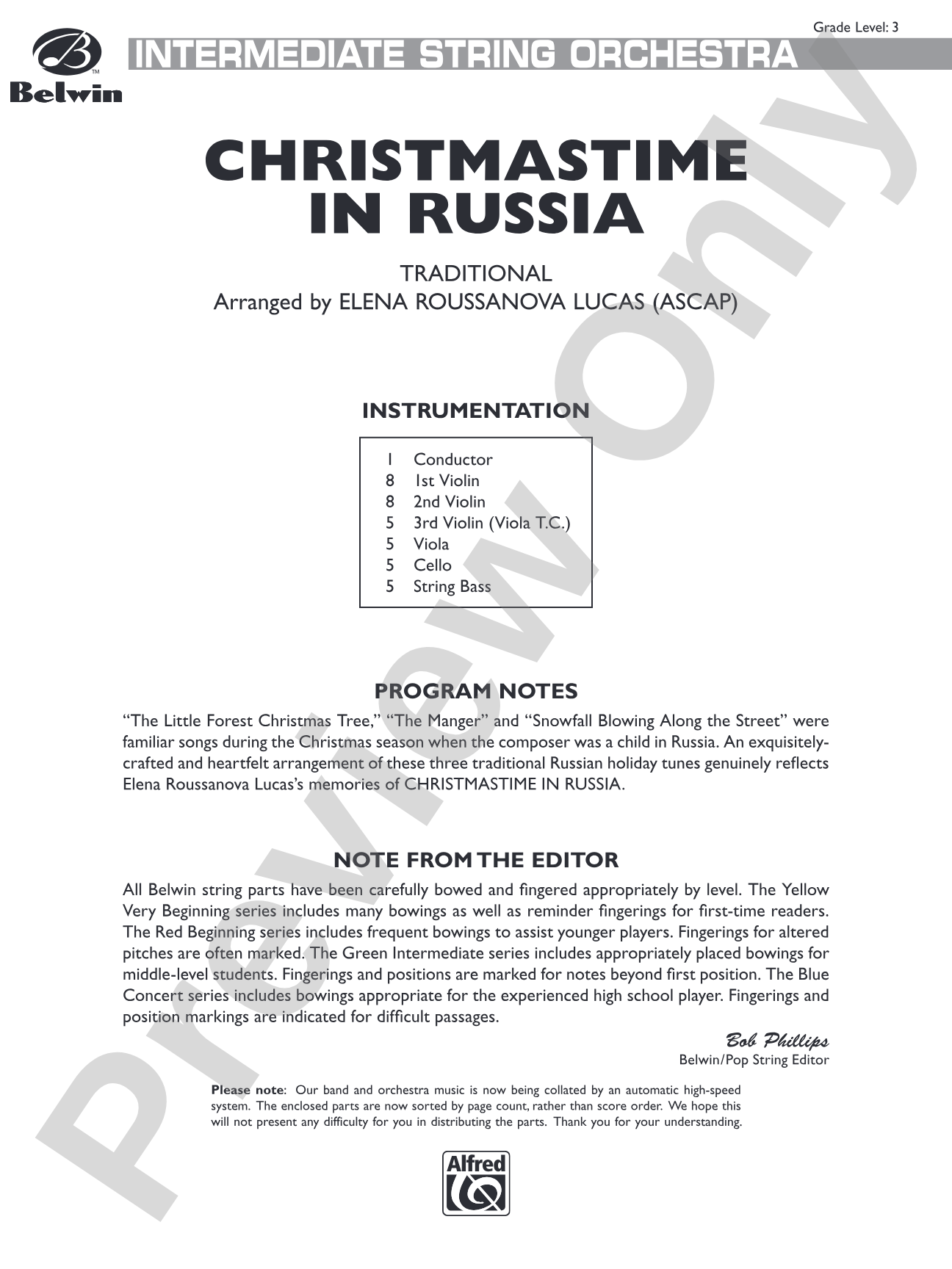 Christmastime in Russia: String Orchestra Conductor Score & Parts