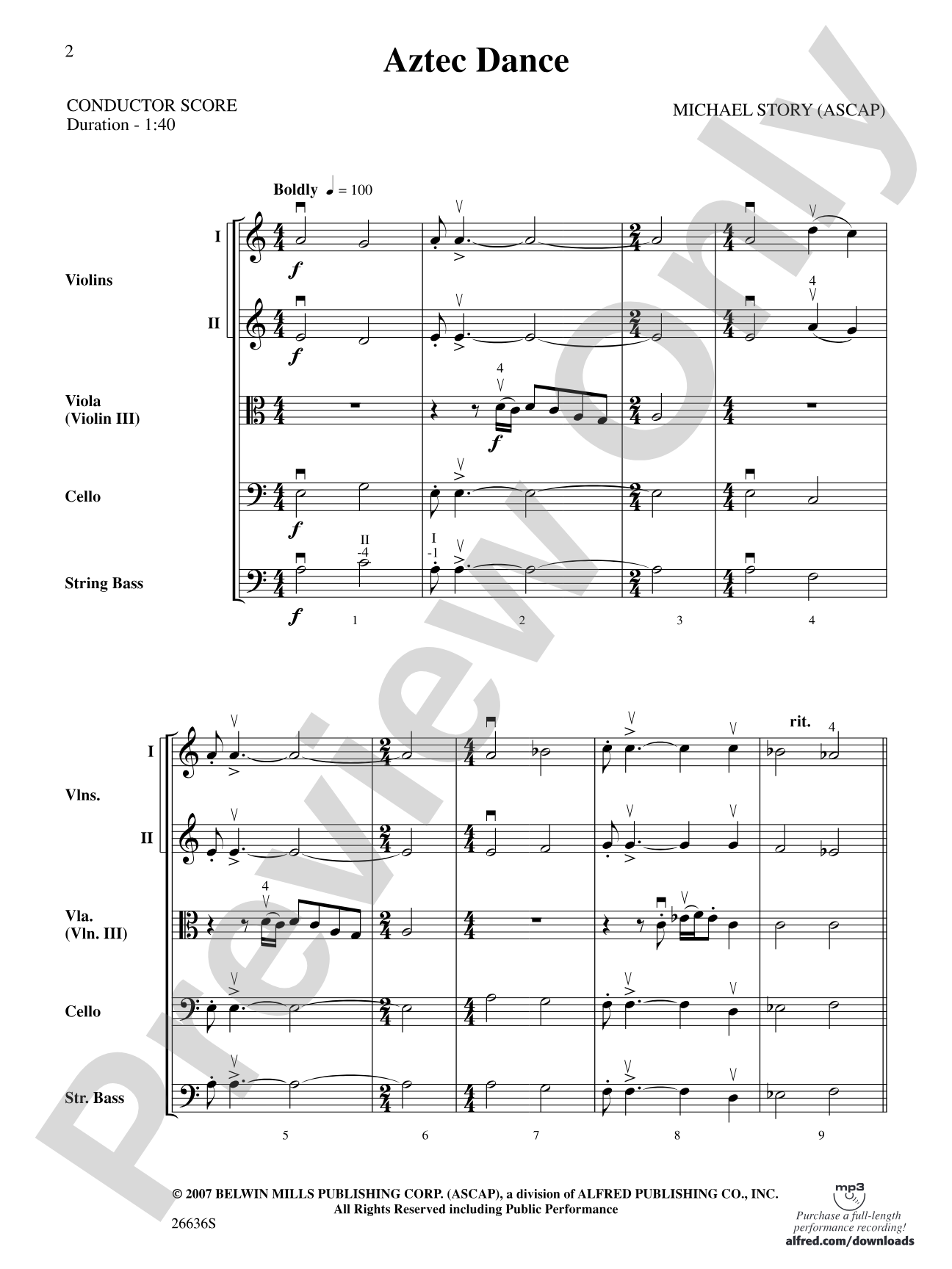 Aztec Dance: String Orchestra Conductor Score & Parts