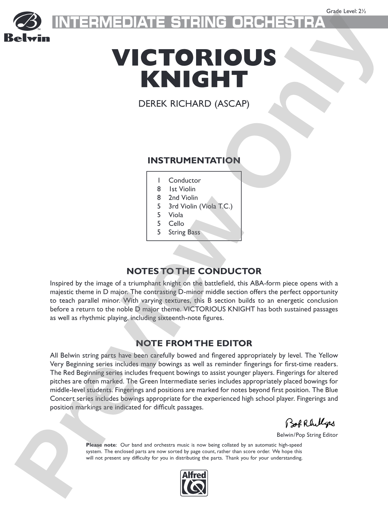 Victorious Knight: String Orchestra Conductor Score & Parts