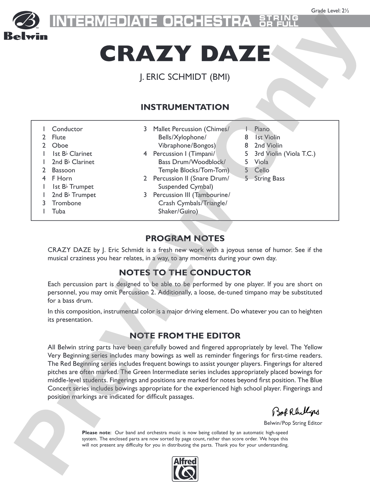 Crazy Daze: Full Orchestra Conductor Score & Parts