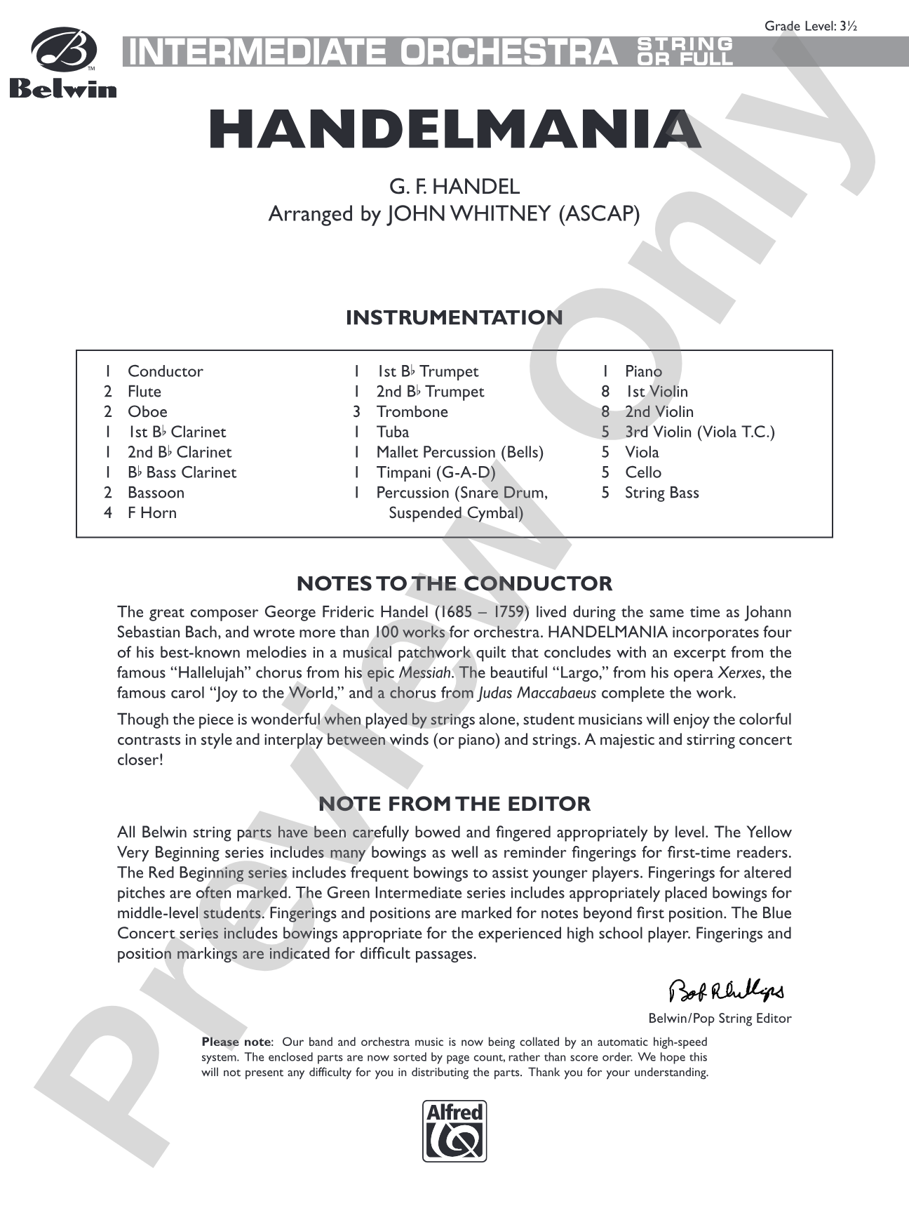 Handelmania: Full Orchestra Conductor Score & Parts