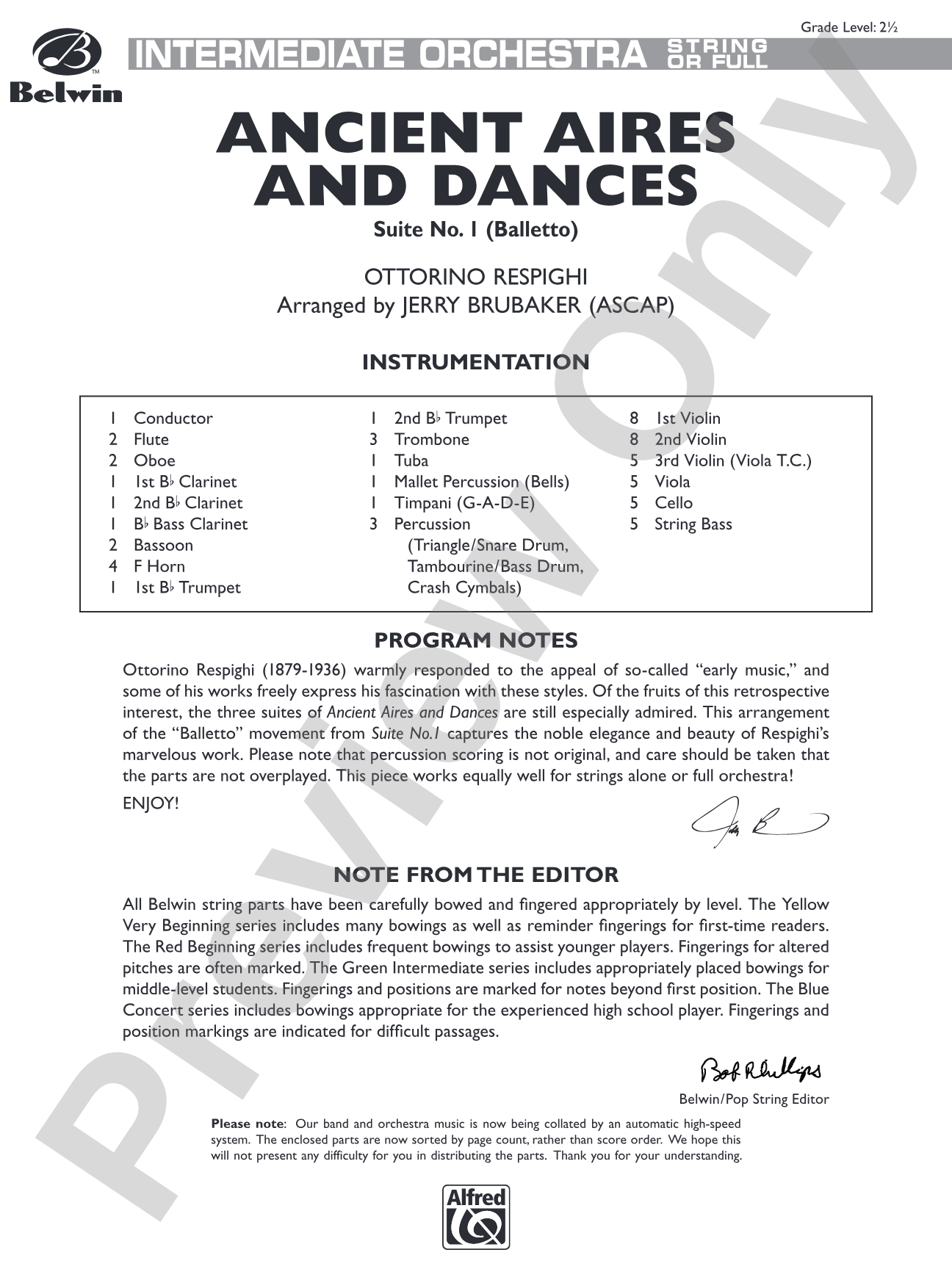 Ancient Aires and Dances, Suite No. 1 (Balletto): Full Orchestra Conductor Score & Parts