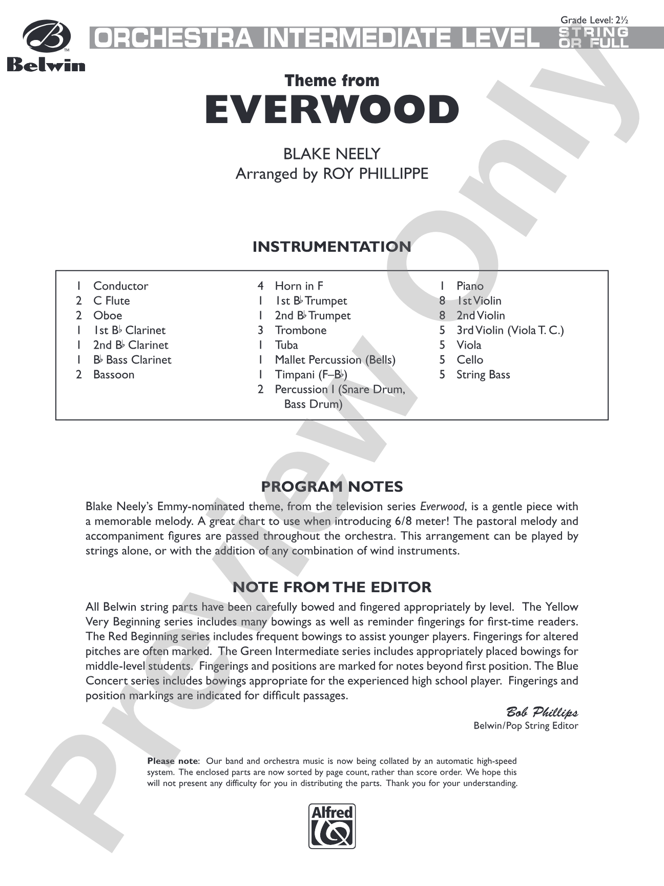 Everwood, Theme from: Full Orchestra Conductor Score & Parts