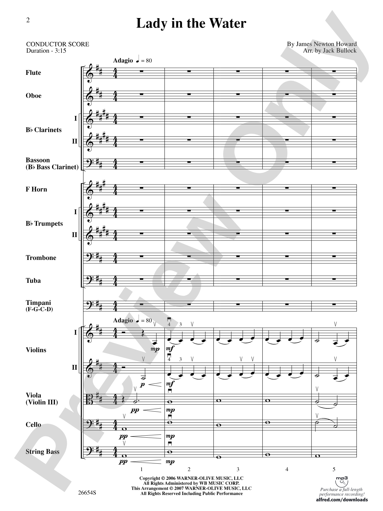 Lady in the Water: Full Orchestra Conductor Score & Parts
