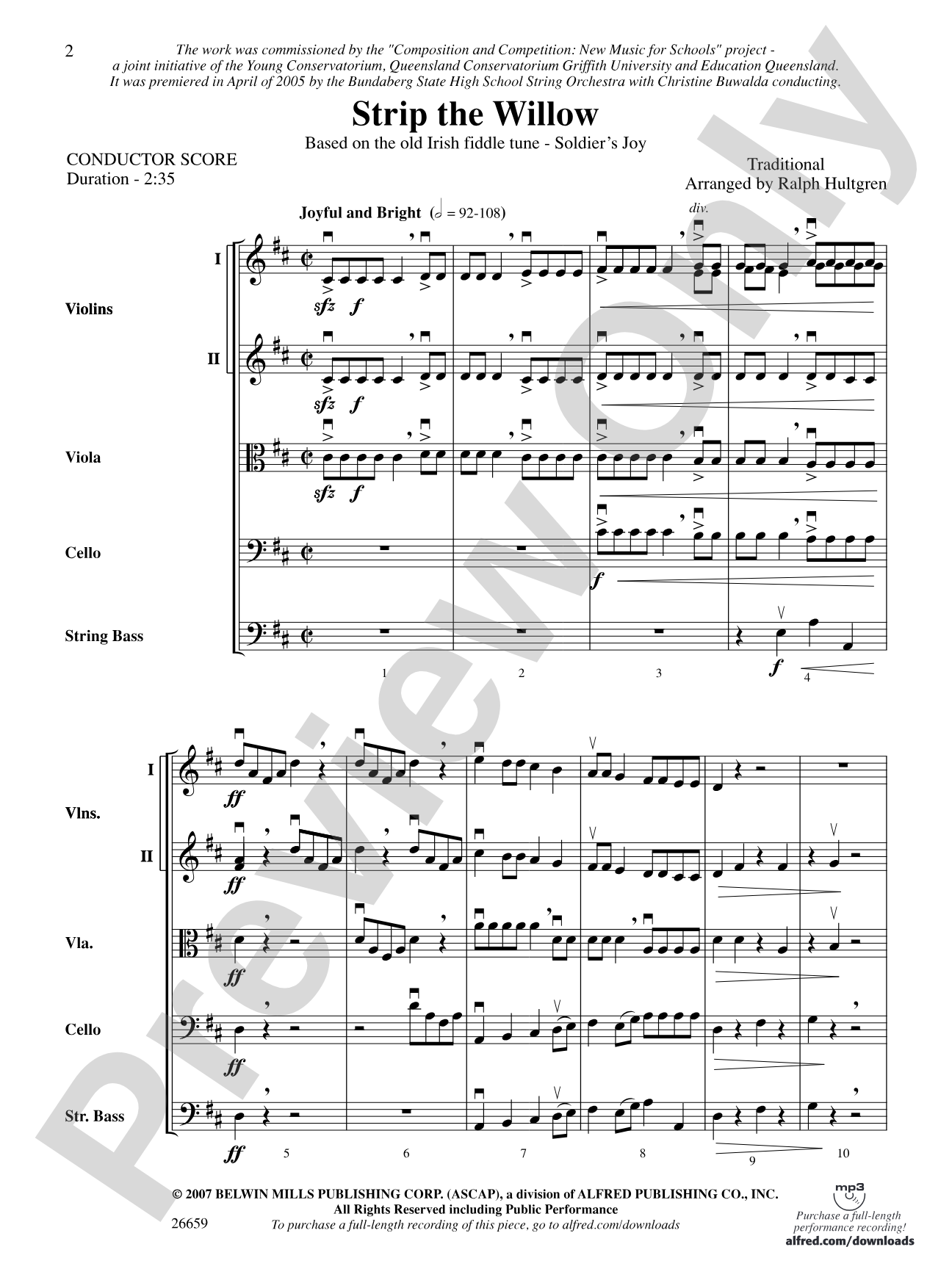 Strip the Willow: Score