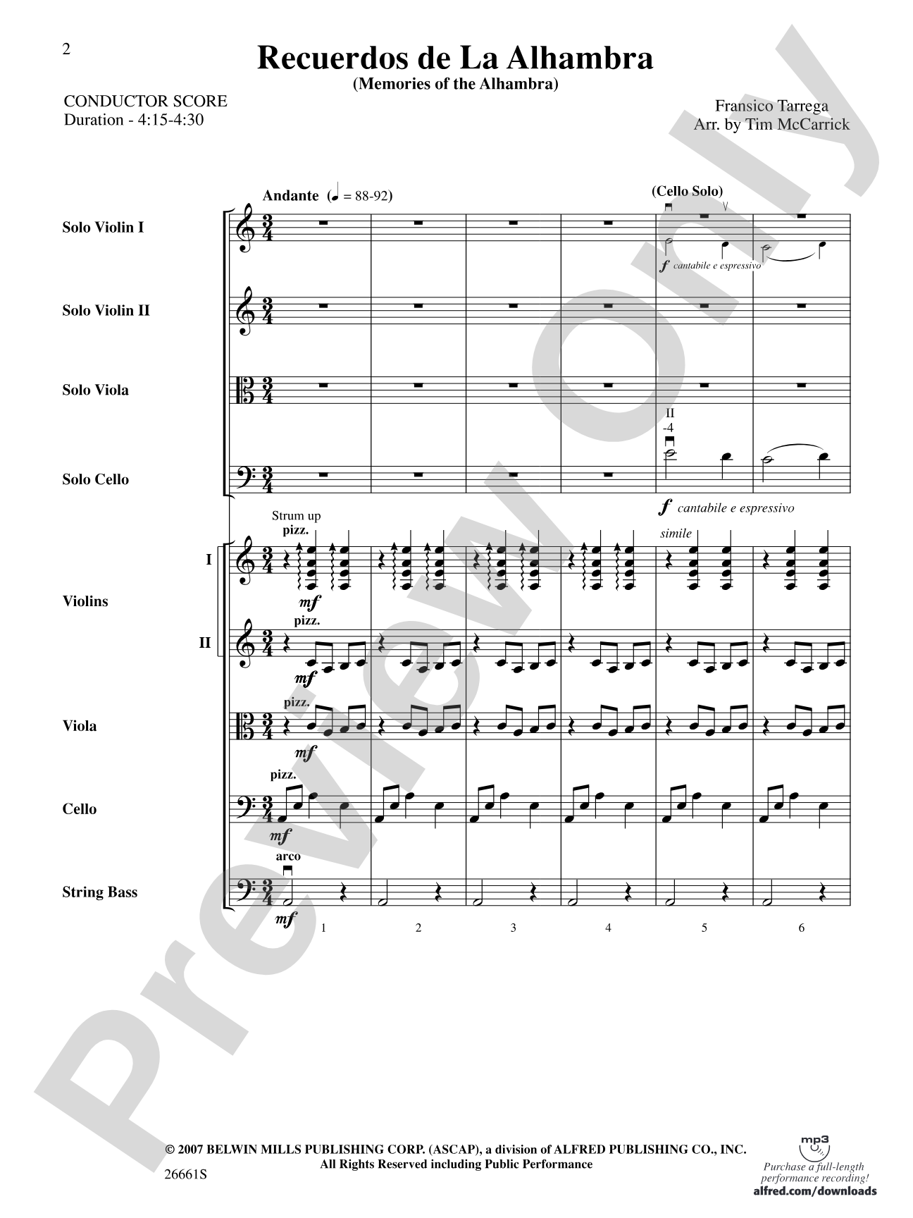 Recuerdos de la Alhambra: String Orchestra Conductor Score & Parts