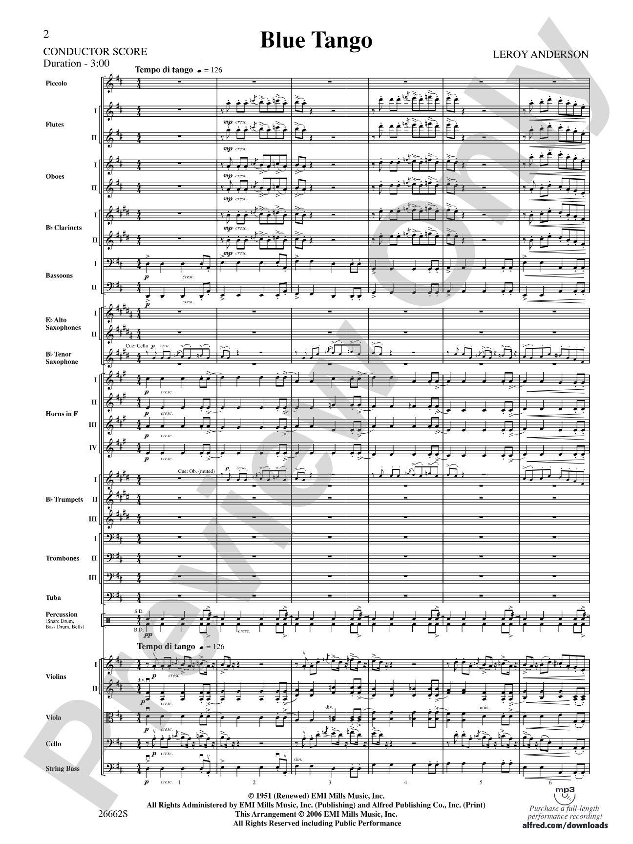 Blue Tango: Full Orchestra Conductor Score & Parts