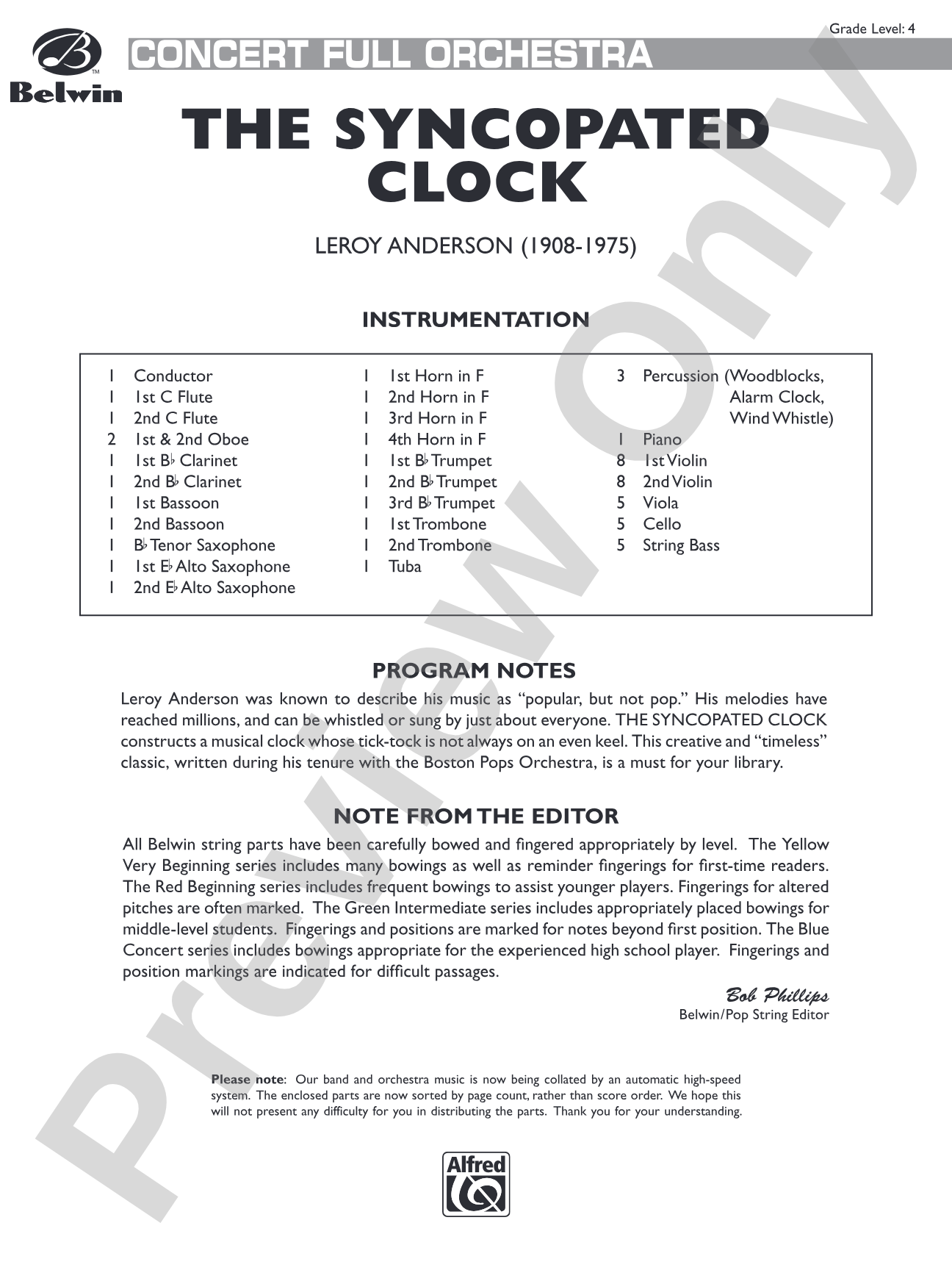 The Syncopated Clock: Full Orchestra Conductor Score & Parts
